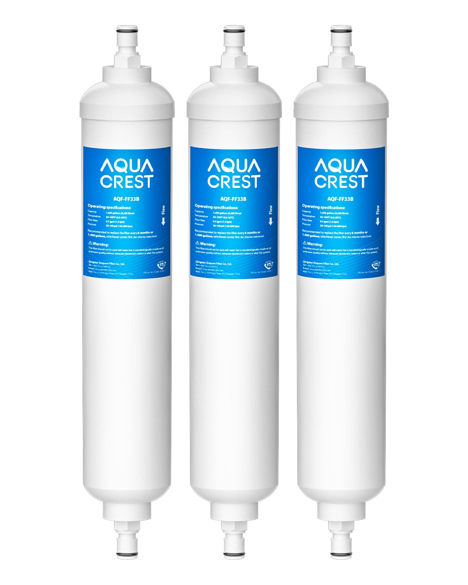 AQUACREST GXRTQR Inline Water Filter, NSF Certified, Compatible with GE GXRTQR, GXRTQ System, Reduces Chlorine, Fluoride, Limescale and More, For Refrigerator, IceMaker, RVs (3 Filters)