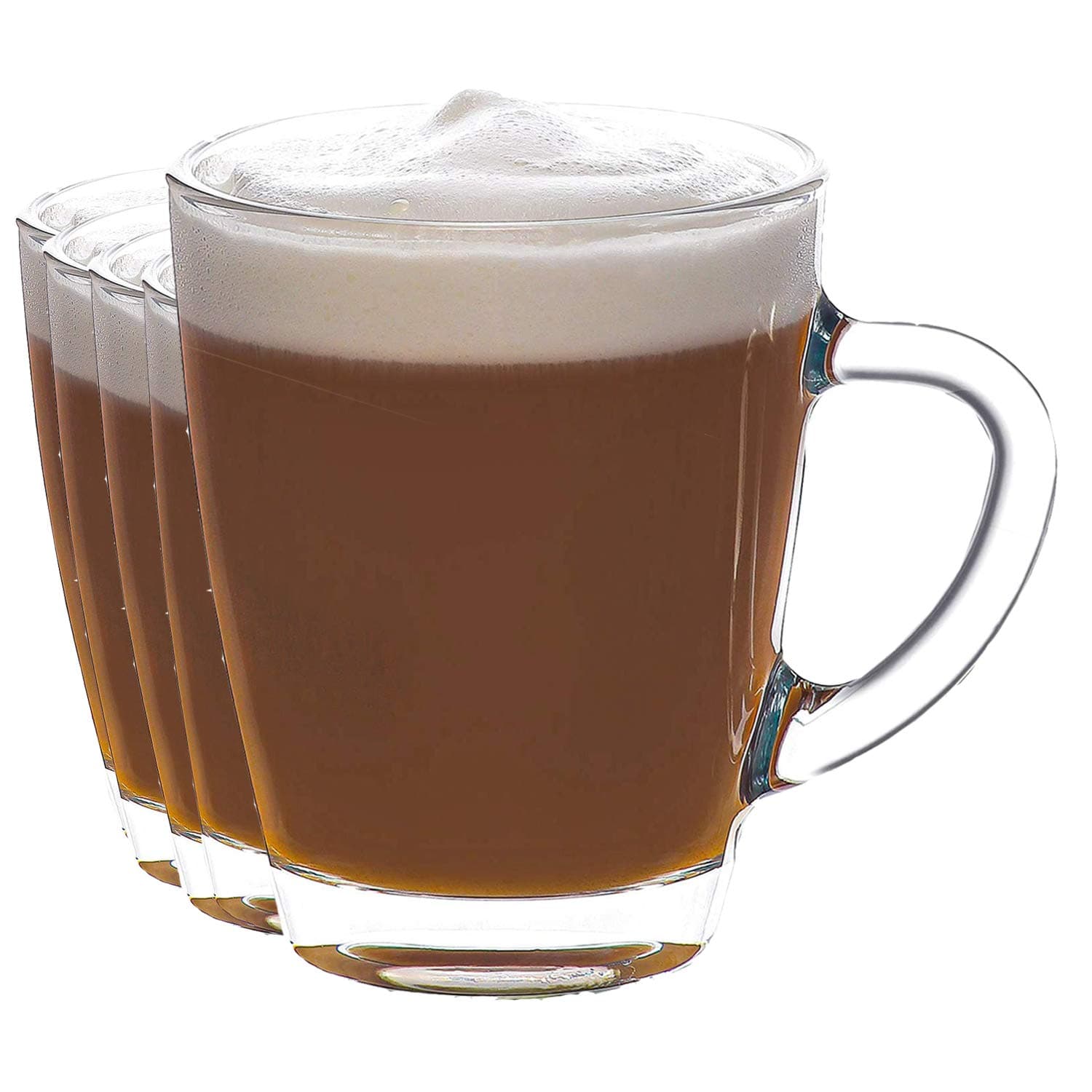 EDGE 99 Coffee Glasses, Latte Mug 350 Ml, Cup Handles, Glass Mugs in Pack of 4 and 6, Toughened Glass Mugs for Hot Drinks (6 x Coffee Glasses 350ml)