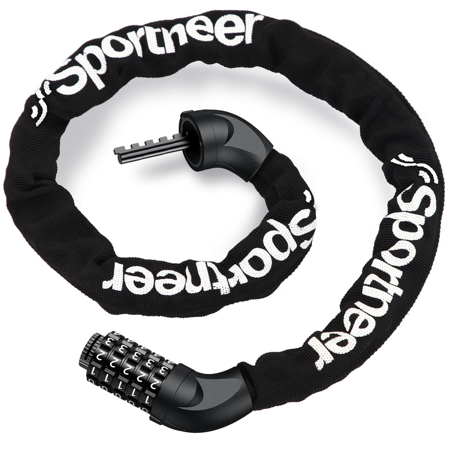 Sportneer Bike Lock: 5 Digit Combination High Security Anti Theft Bike Chain Lock - 3.2/3.6/4ft Heavy Duty Keyless Bicycle Lock for Bike, Motorcycle, Scooter, Door & Gate - 4/6mm Thick, Easy to Use