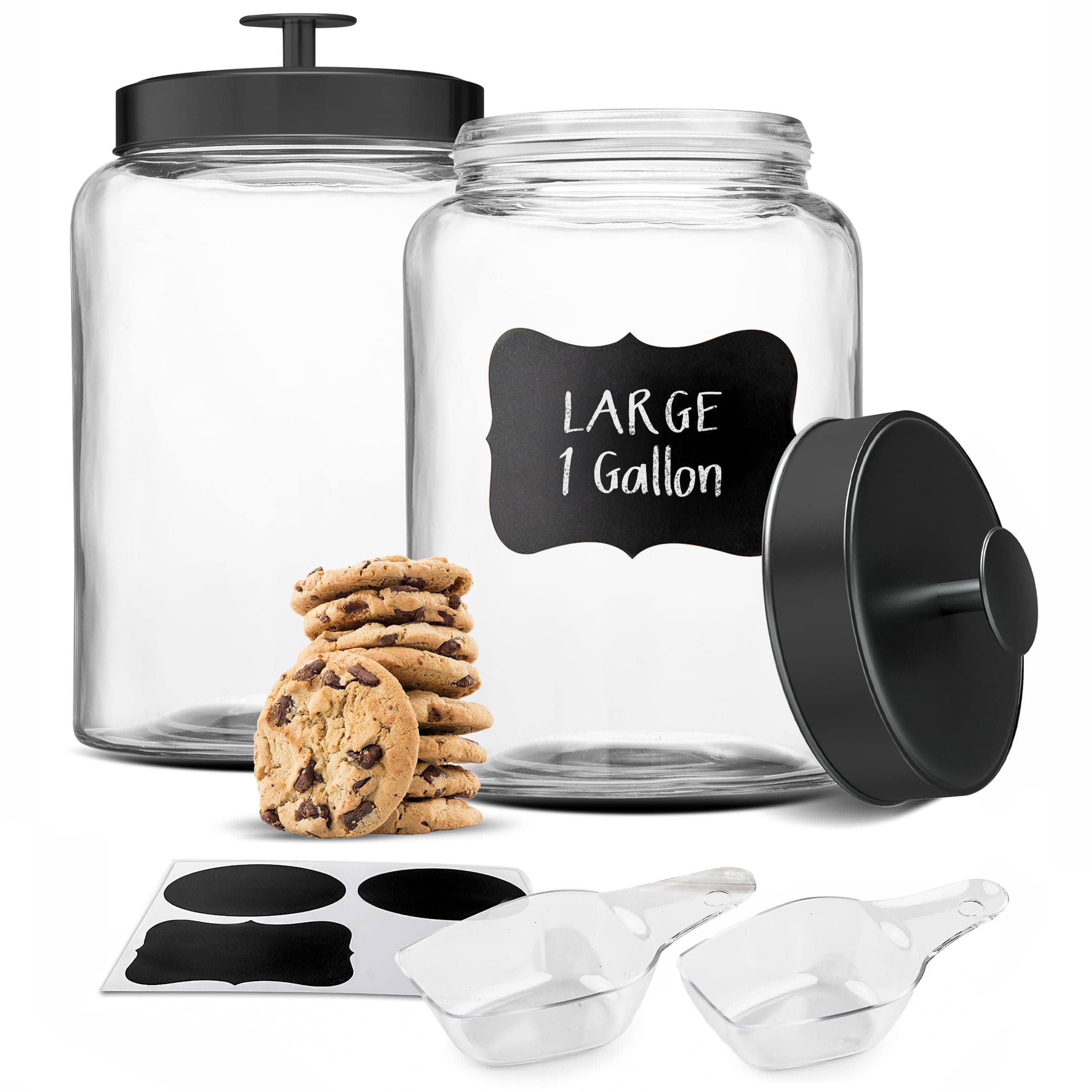 Glass Storage Containers with Lids, Glass Jar with Lid, 1 Gallon, Set of 2, Glass Canister, Storage, Laundry, Kitchen Jar, (Circular, Black)