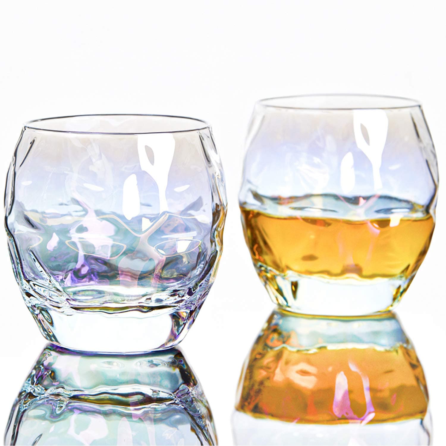 Whiskey Glasses Set of 2, 12 oz Old Fashioned Glasses, Bourbon Glasses, Iridescent Glassware, Rainbow Wine Glass For Serving White Wine, Modern Red Wine, Cocktail, Whiskey (Set of 2)