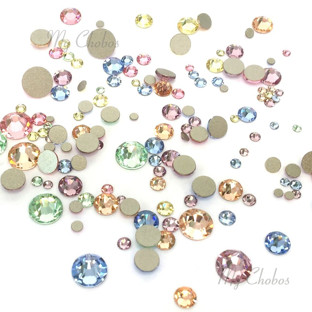 Baby Colors Mixed with Swarovski 2058 Xilion / 2088 Xirius Rose flatbacks Sizes ss5, ss7, ss9, ss12, ss16, ss20, ss30 No-Hotfix Rhinestones Nail Art 144 pcs (1 Gross) Bling DIY gem Stones Deco