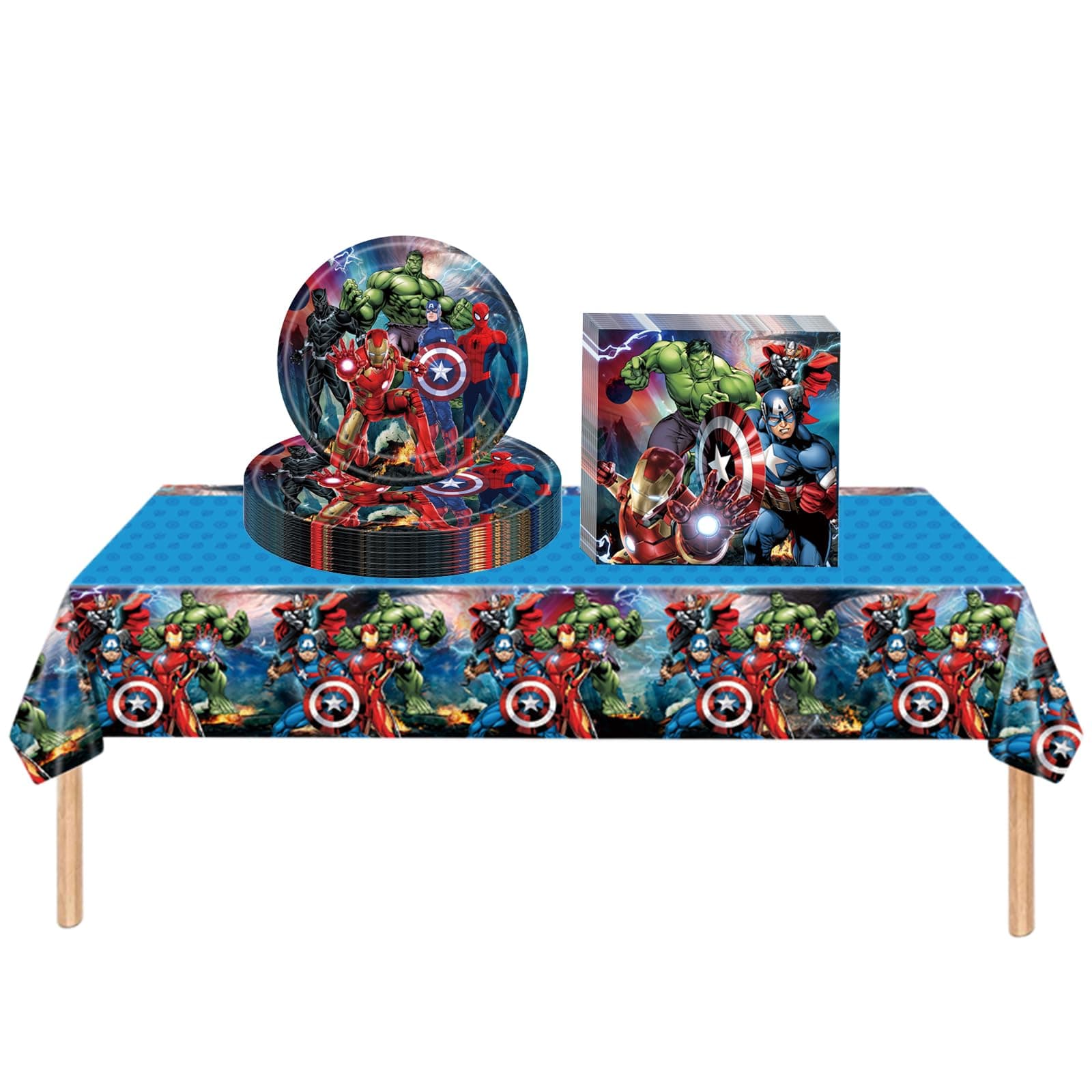 Marvel Avengers S-uperhero Party Tableware Disposable Set,37P Captain America S-uper Hero Party Decorations Plastic Table Cloth,Paper Plates Napkins for Kids Boys Birthday Marvel Parties Supplies
