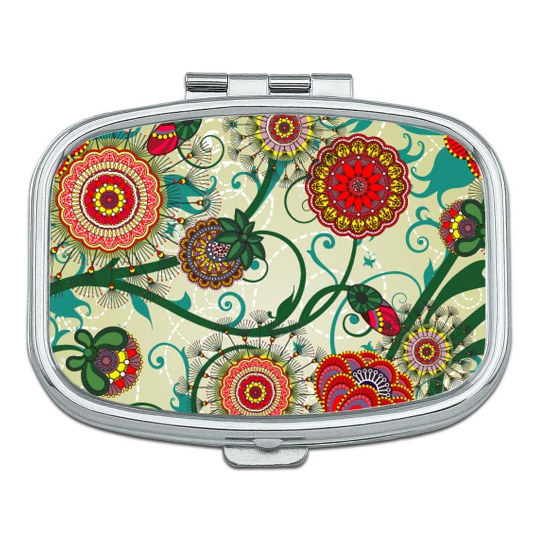 Beautiful Floral Vintage Custom Rectangle Silver Pill Box Pocket Medicine Tablet Holder Organizer Pill Decorator Case Purse