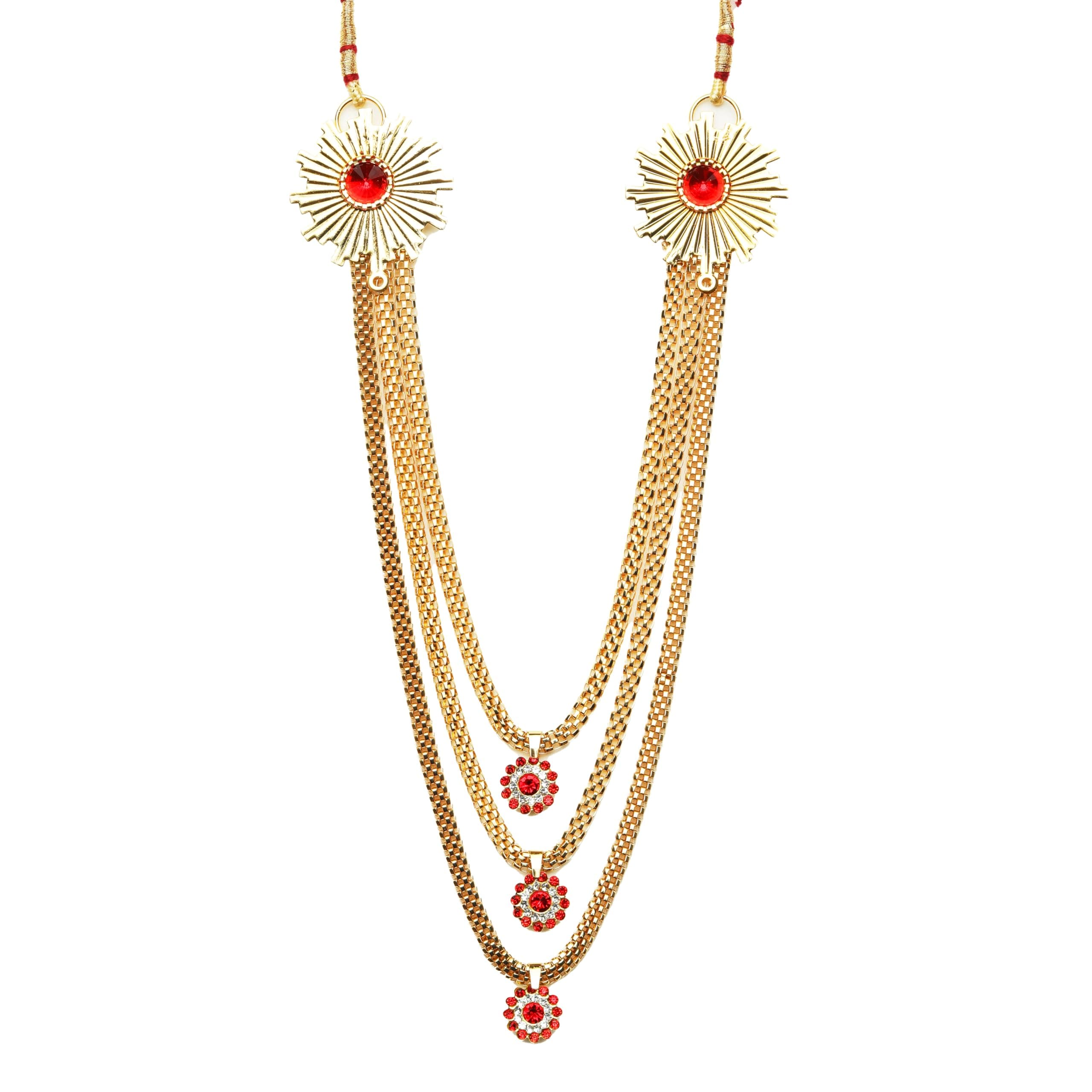 Aditri Creation Decorative Mala Set for Laddu Gopal/Devi Maa/Radha Krishna/Indian Traditional Holi Festival God Goddess Haar Sringar Set Deity jewellary Set for All God Statue (Size:- 8")(Red,Golden)