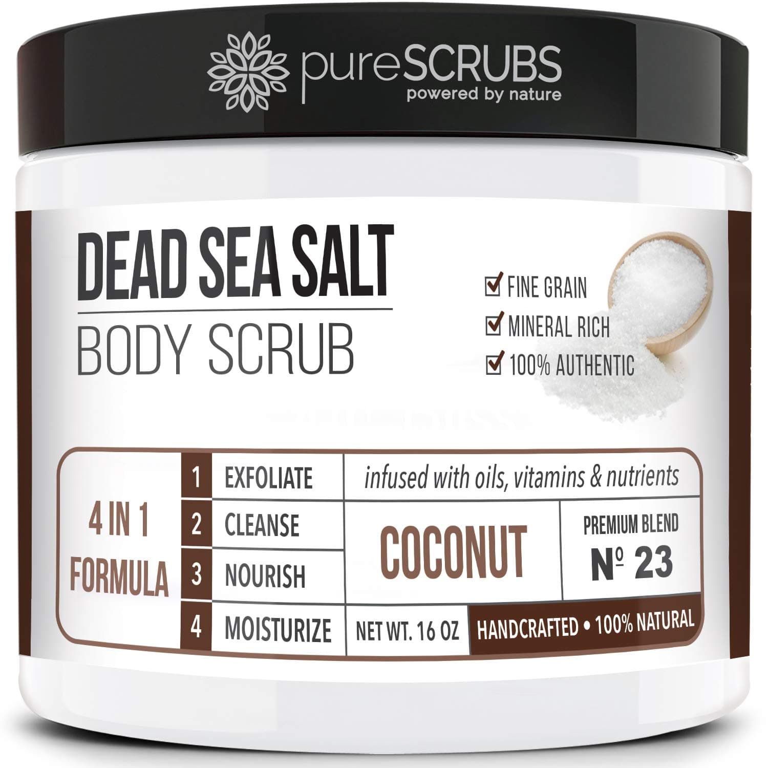 - Premium Coconut Body Scrub Set - Large 16oz Dead Sea Salt Body Scrub With Infused Essential Oils & Nutrients, Includes Wooden Spoon, Loofah & Oatmeal Exfoliating Bar Soap