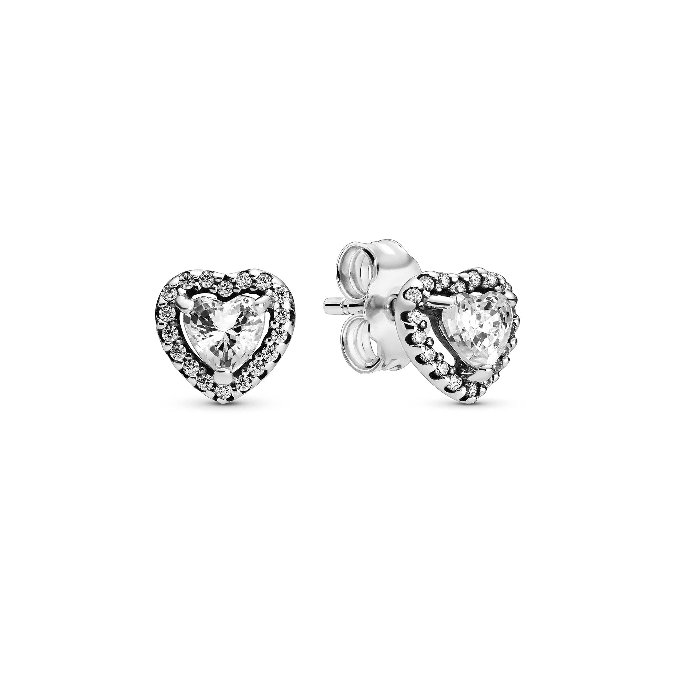 Pandora Timeless Women's Sterling Silver Elevated Heart Cubic Zirconia Stud Earrings