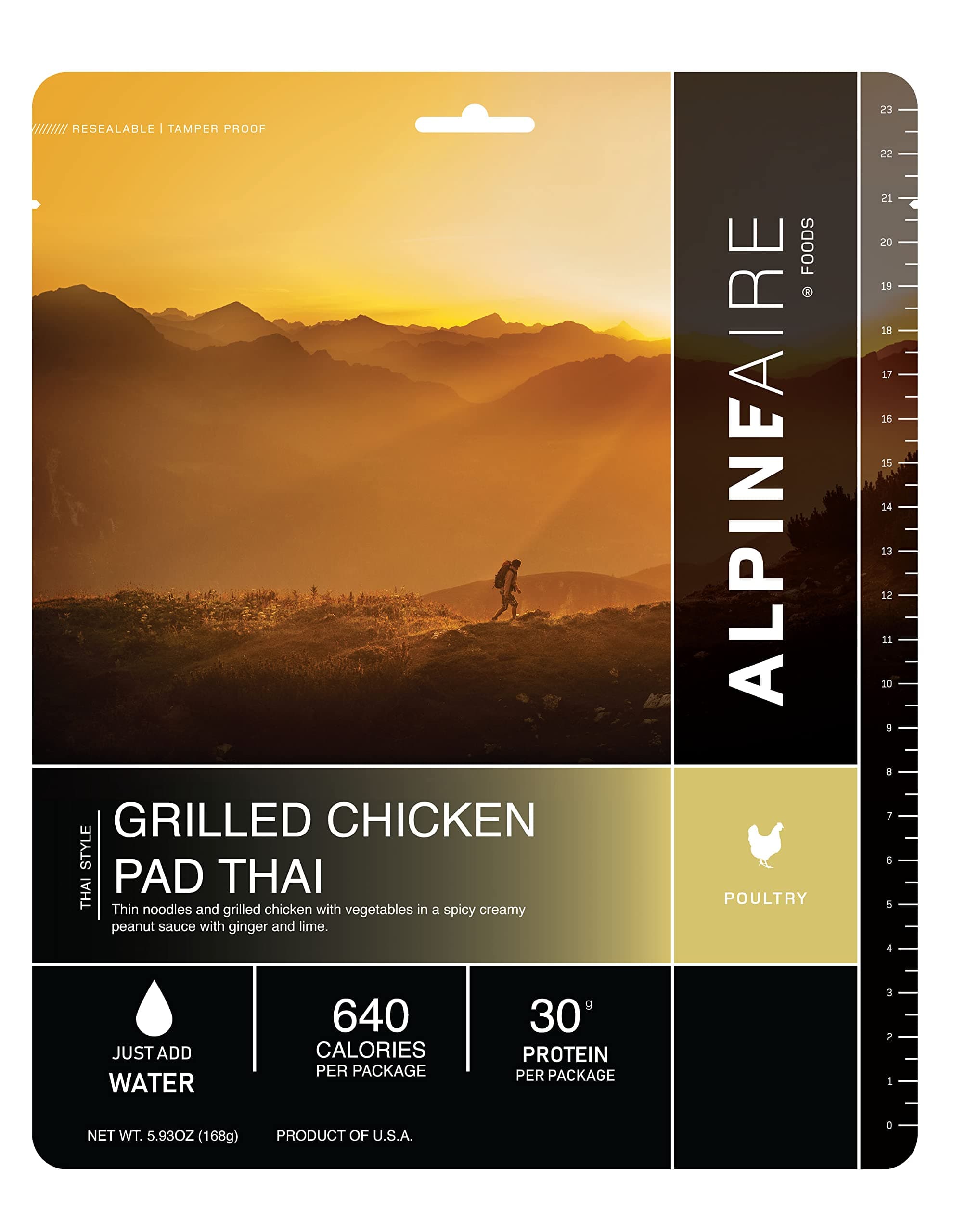 AlpineAire Grilled Chicken Pad Thai, Freeze-Dried/Dehydrated, Entrée Meal Pouch, Just add Water