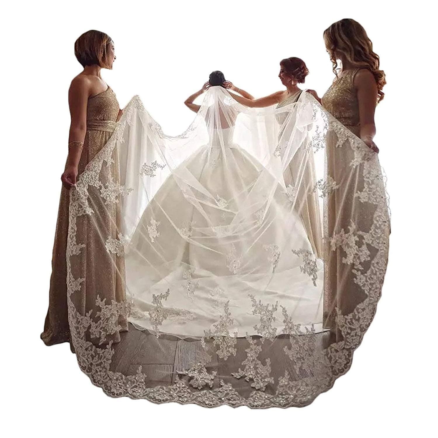 EllieHouse Womens Embroidery Lace Wedding Bridal Veil with Comb S60