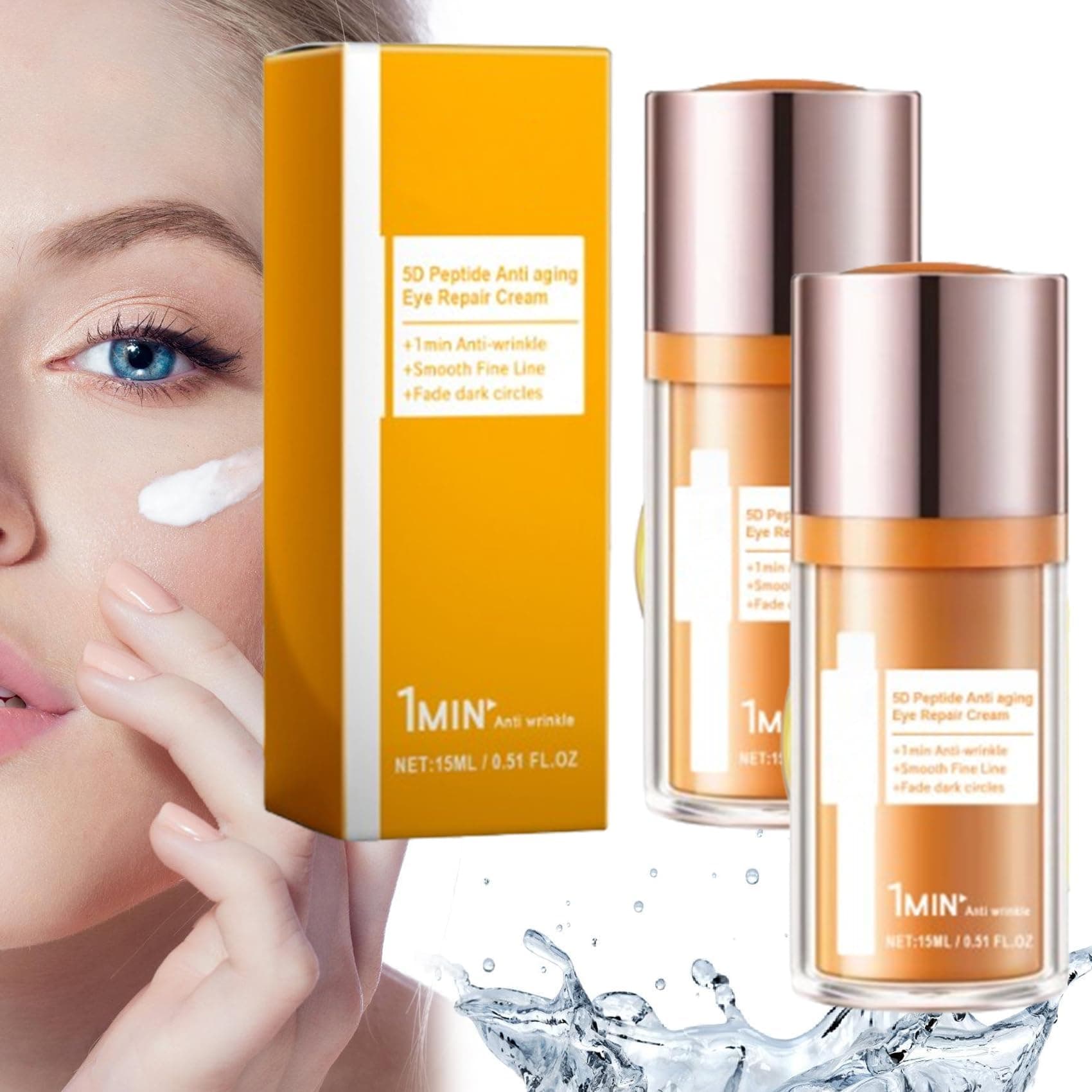 5D Peptides Anti-Aging Eye Repair Cream, Reduces Wrinkles and Dark Circles, Hydrating Eye Cream for Smoother Skin, Suitable for All Skin Types (15ml, 2 Pcs)