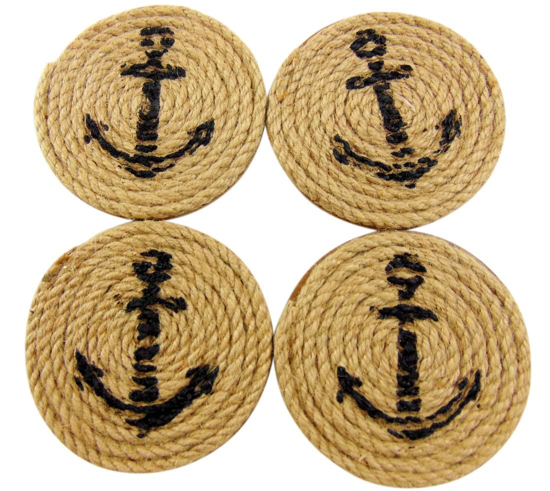 Nautical Coasters for Drinks with Anchor Design Pack of 4