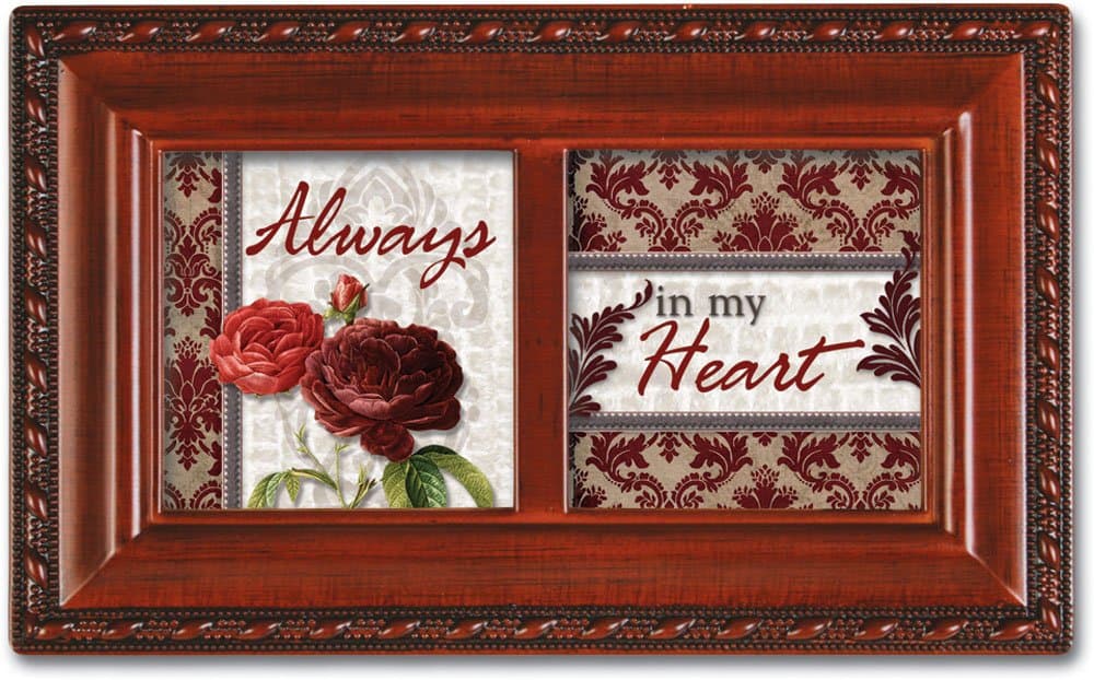 Cottage Garden Always in Heart Valentines Woodgrain Petite Music Box Plays Unchained Melody