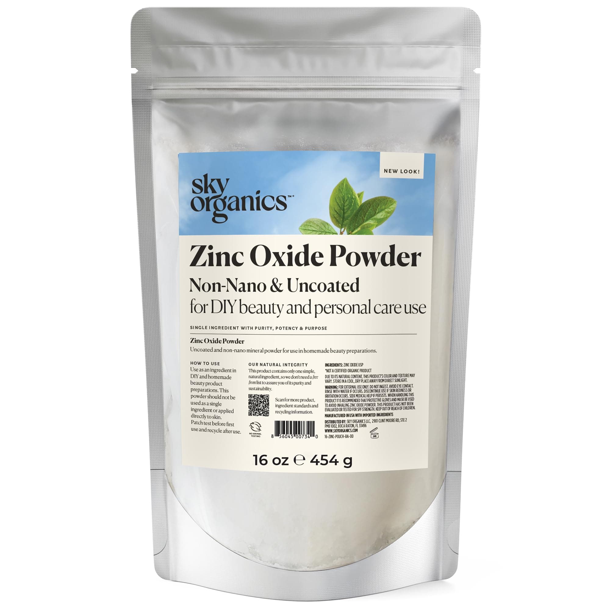 Sky Organics - Zinc Oxide Powder, 16 oz - Non-Nano & Uncoated - Make Your Own Lotion, Deodorant, Cream, Soap - DIY Essentials - Resealable Bag - Natural, Vegan & Cruelty Free - Beauty & Personal Care