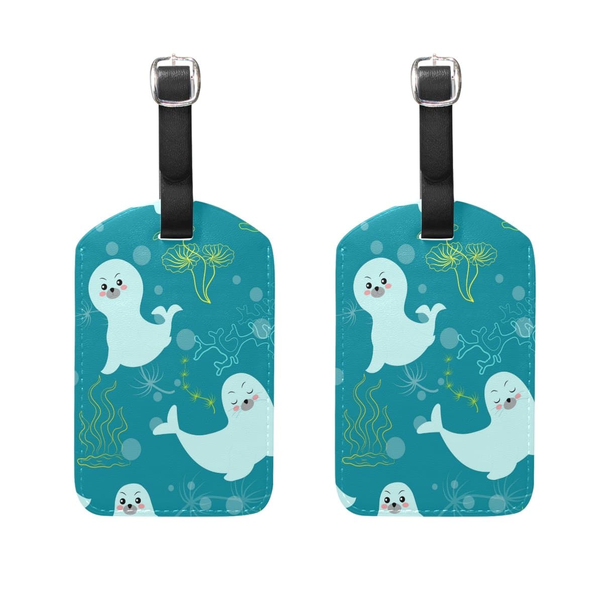 Ethel Ernest PU Leather Labels Tag Cute Sea Lion Luggage Tags Travel ID Bag Tag for Baggage Suitcase, 2 Pieces