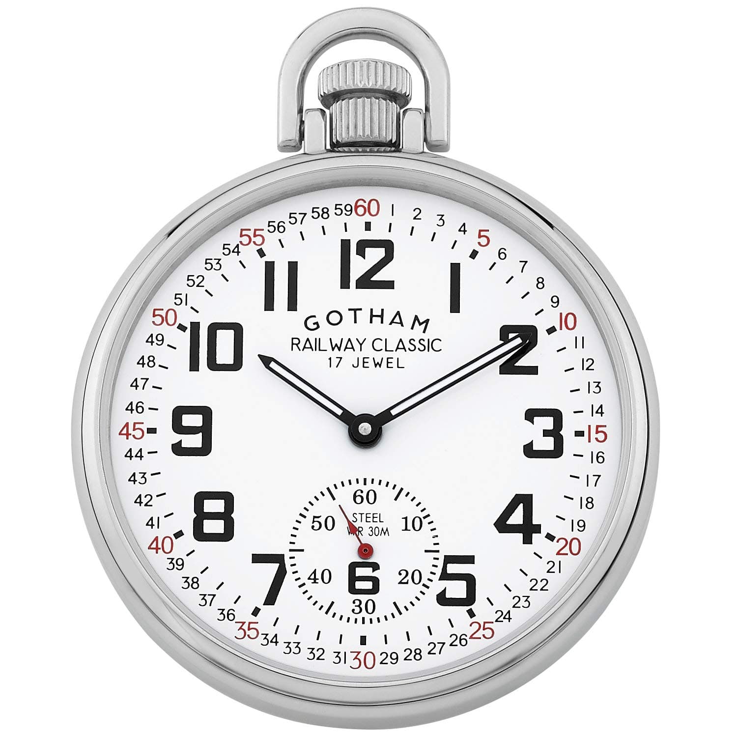 Men's Stainless Steel Mechanical Hand Wind Railroad Style Pocket Watch # GWC14108S