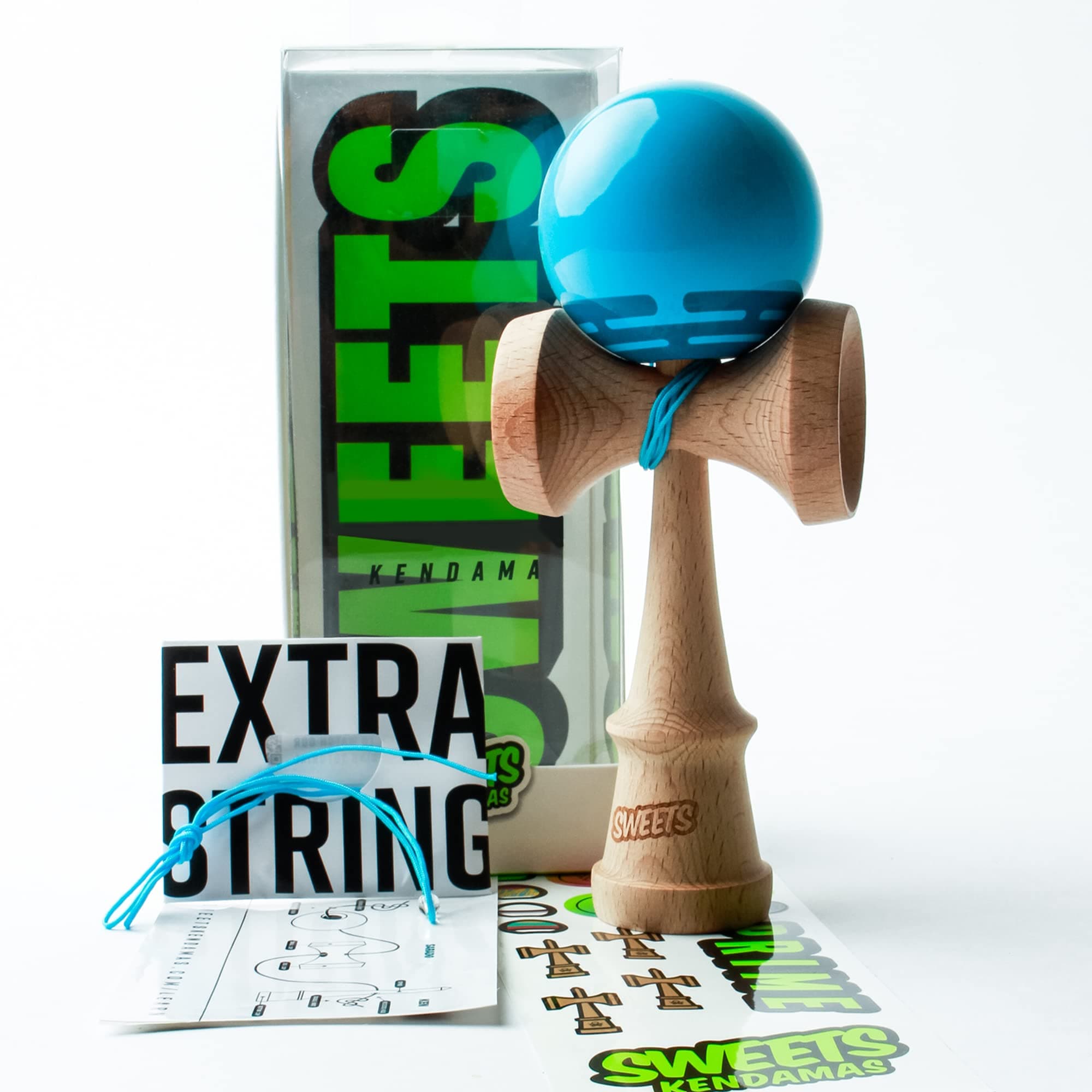 Sweets Kendamas Radar Prime Kendama - Sticky Paint, Perfect for Beginners, Extra String Accessory Bundle (Blue)