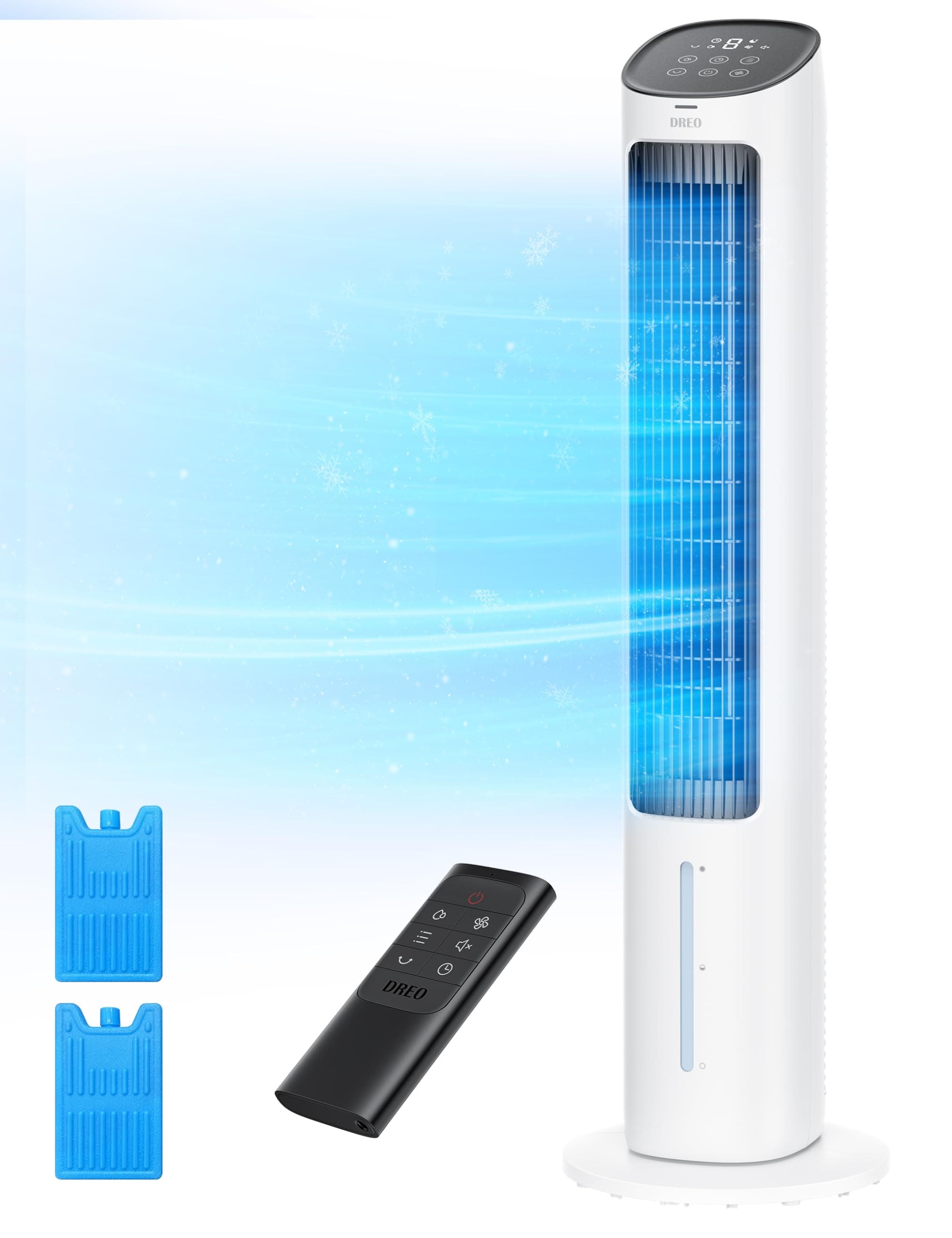 DREO Evaporative Air Cooler, 40” Cooling Fans that Blow Cold Air, 80° Oscillating, Removable Water Tank, Ice Packs, Remote Control, 4 Speeds, 7H Timer, Swamp Cooler for Bedroom, White