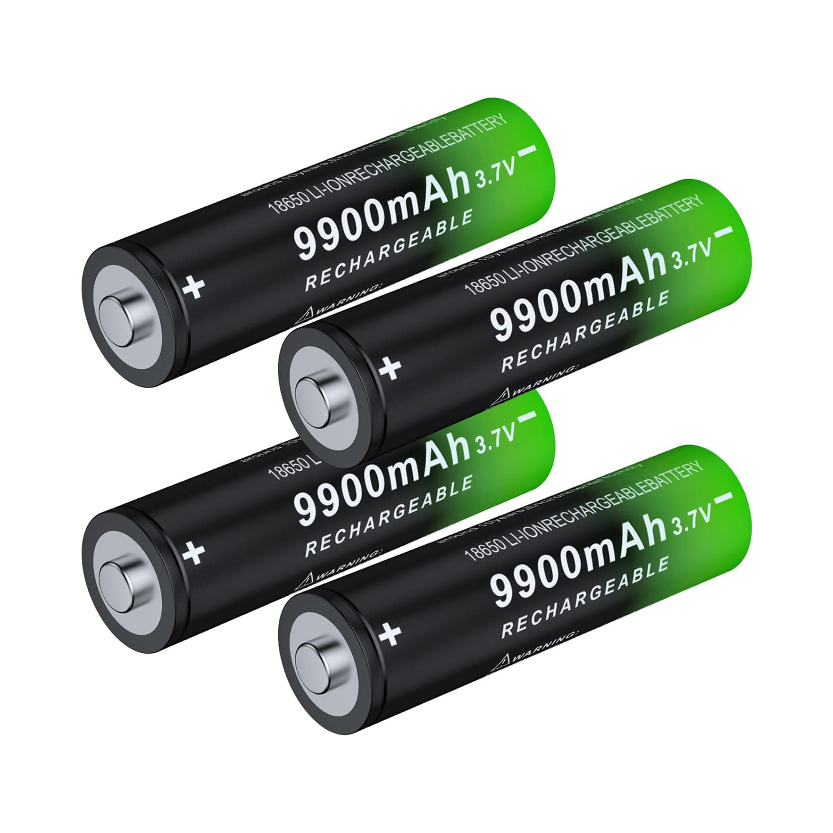 3.7 Volt Rechargeable Battery 9900mAh Battery 4 Pack Large Capacity Batteries for LED Flashlight, Headlamp, etc