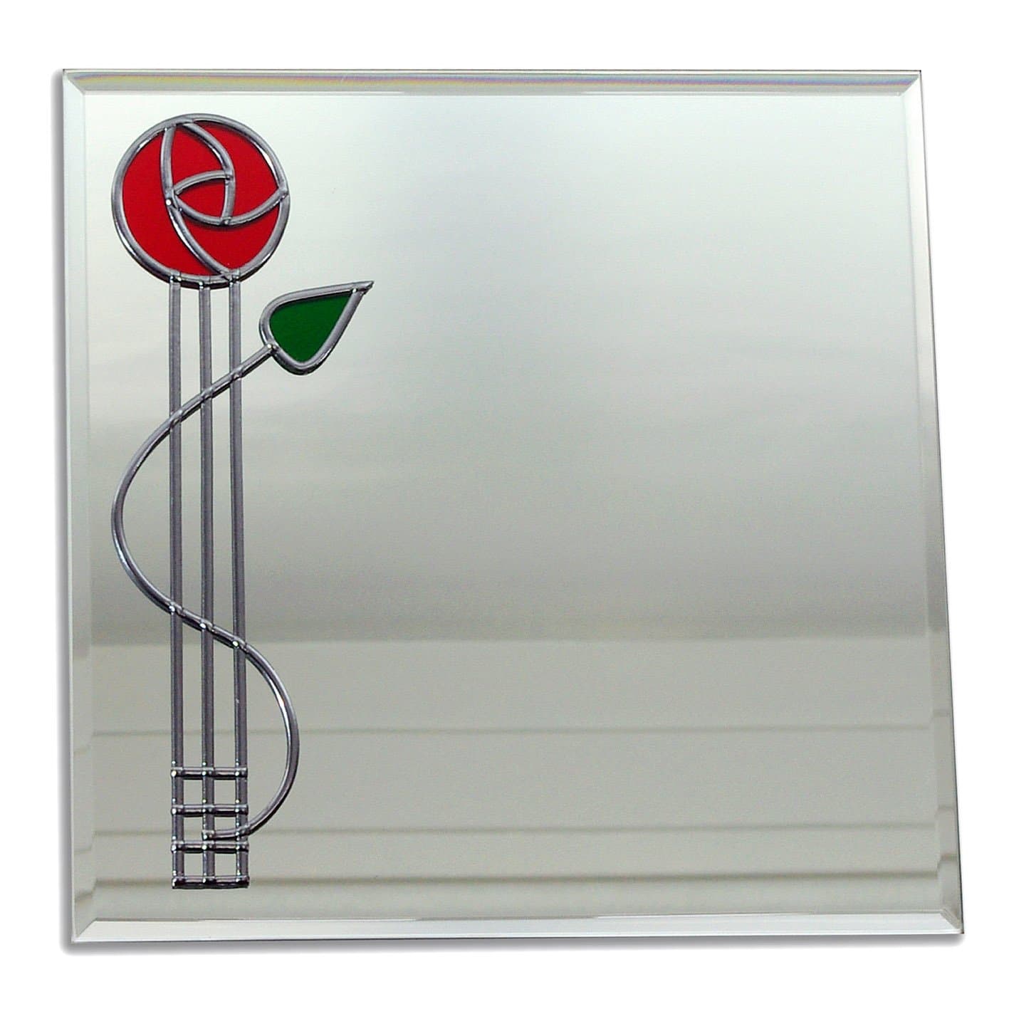 Art Deco Nouveau Mackintosh Style Rose with Bud Twist 40cm square glass Wall mirror