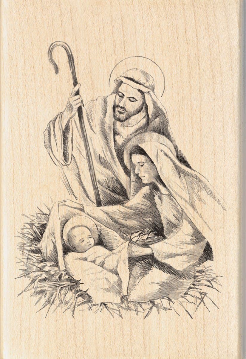 Inkadinkado Holy Manger Nativity Scene Wood Stamp for Card Decorating and Scrapbooking, 2.75'' W x 4'' L