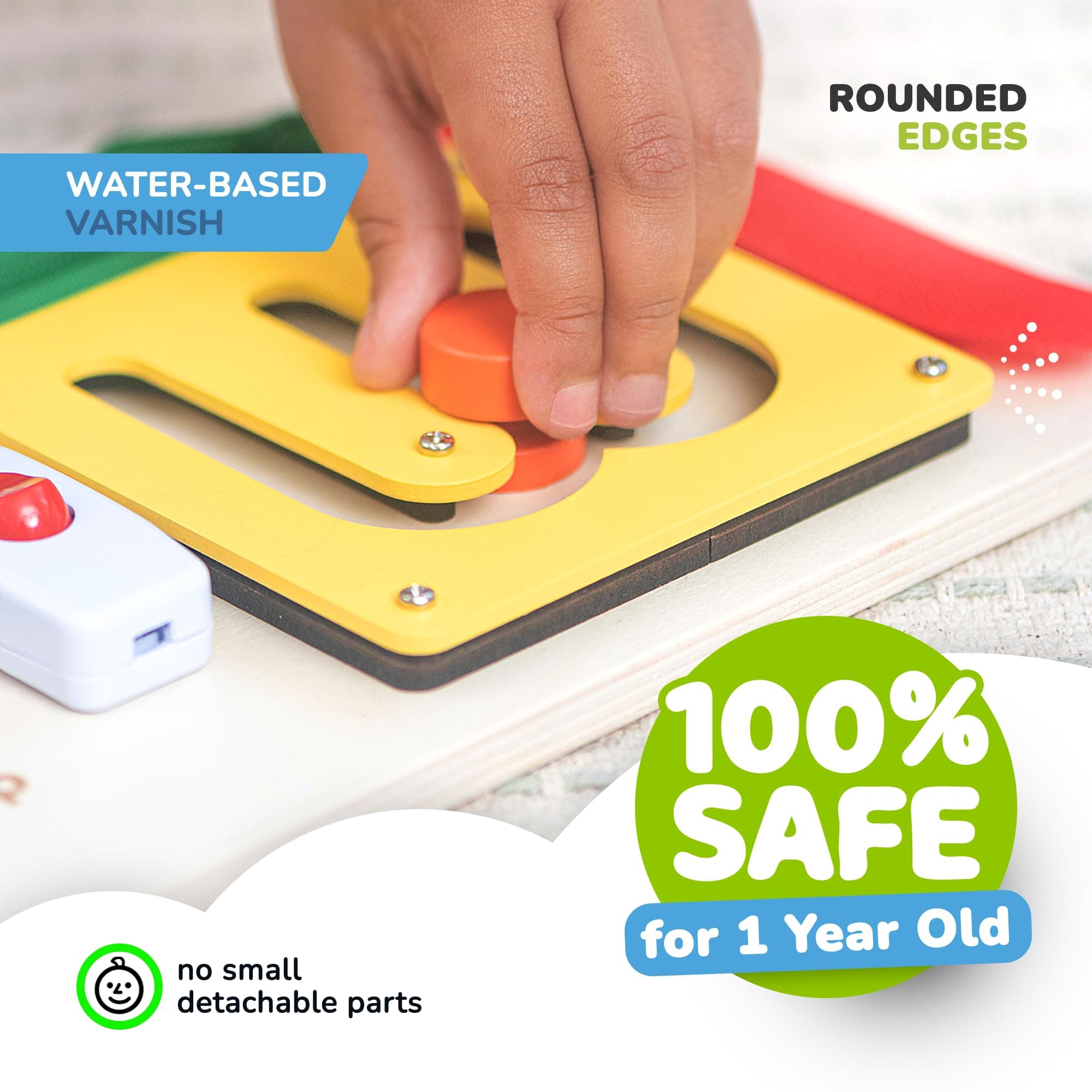 deMoca Sensory Busy Board for Toddlers, Premium Wooden Toddler Busy Board for 1 2 3 Year Old with 10 Educational Activities for Fine Motor Skills, Fidget Activity Toy for Travel