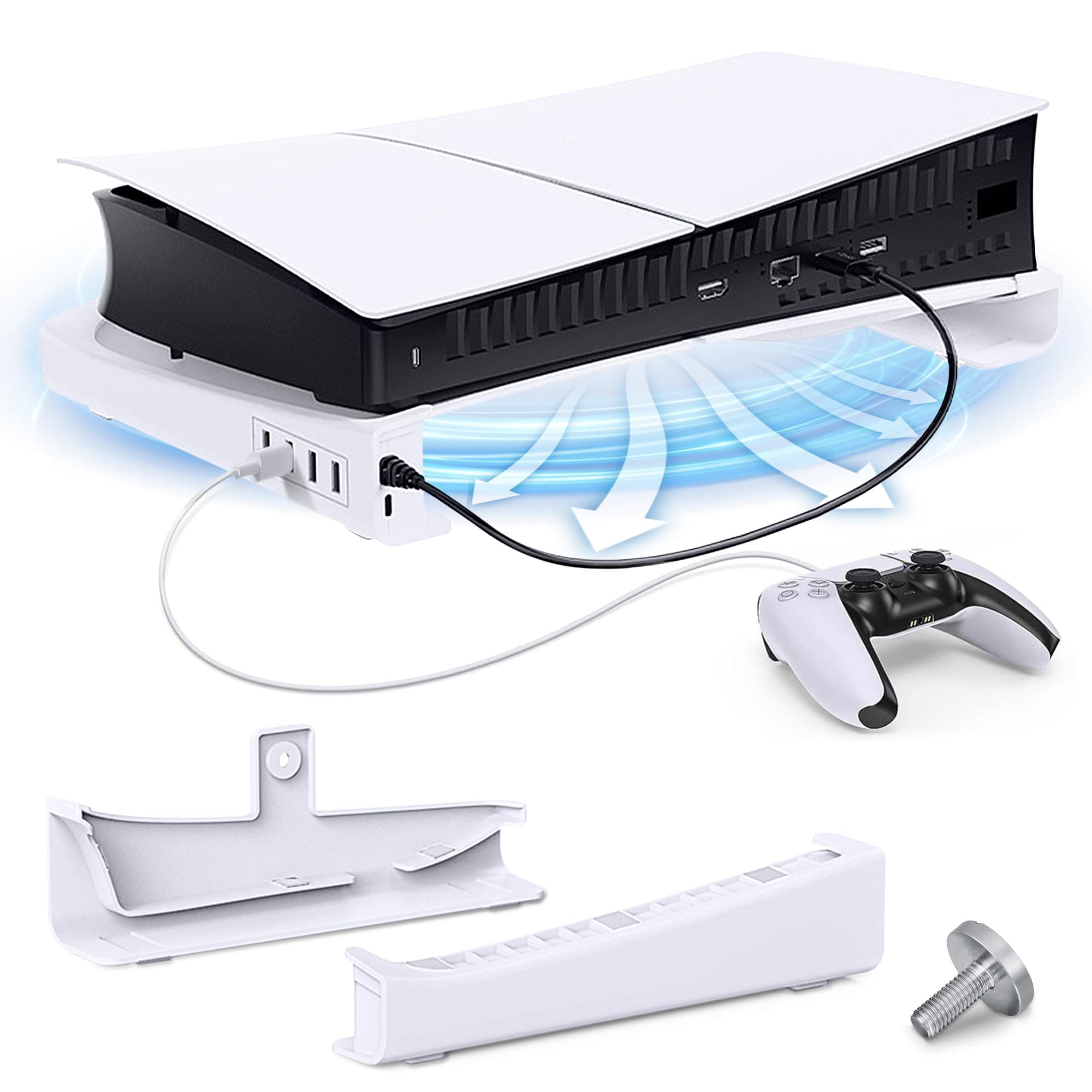 Seltureone Horizontal Stand Compatible for PS5 Slim with 4 USB2.0 Hub Port and Type C Port, Base Bracket Accessories for Playstation 5 Slim Disc & Digital Edition【Not For PS5 Standard】