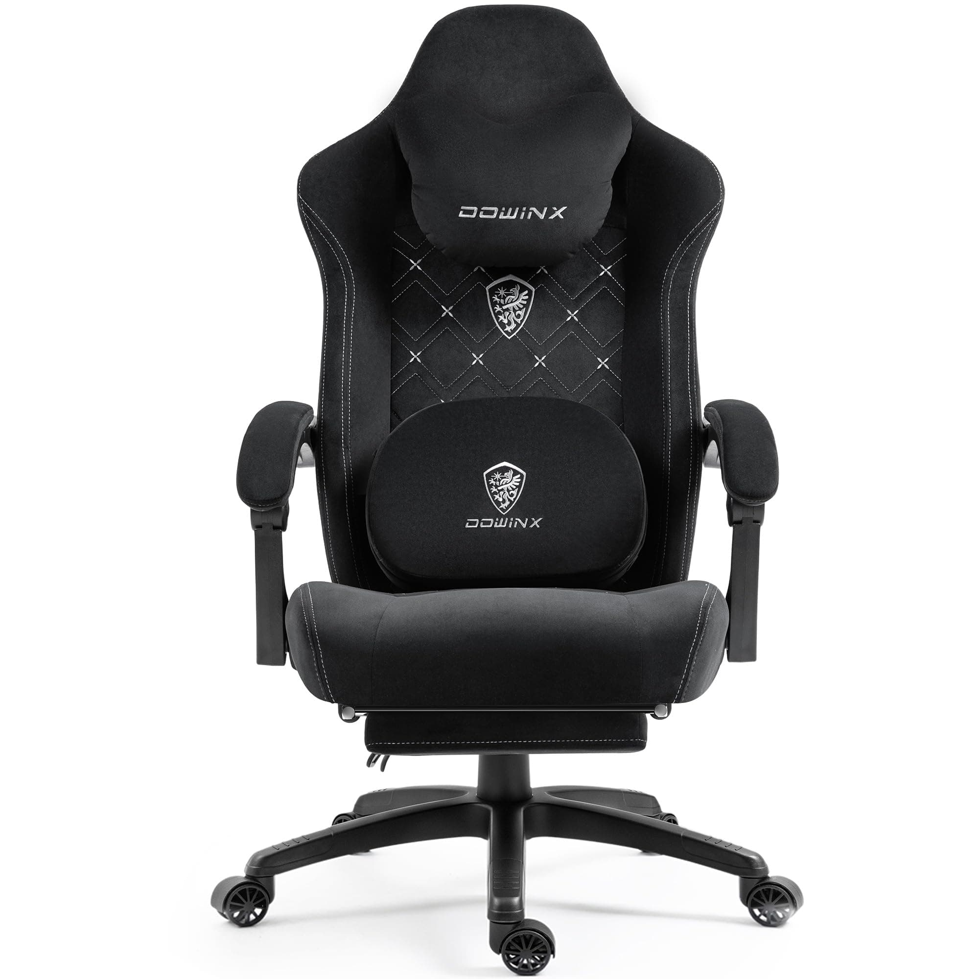 Dowinx Fabric Gaming Chair with Heated Massage Lumbar Support, Breathable Fabric Big and Tall Gamer Chair with Pocket Spring Cushion and Footrest, Recliner High Back PC Chair for Adult, Black