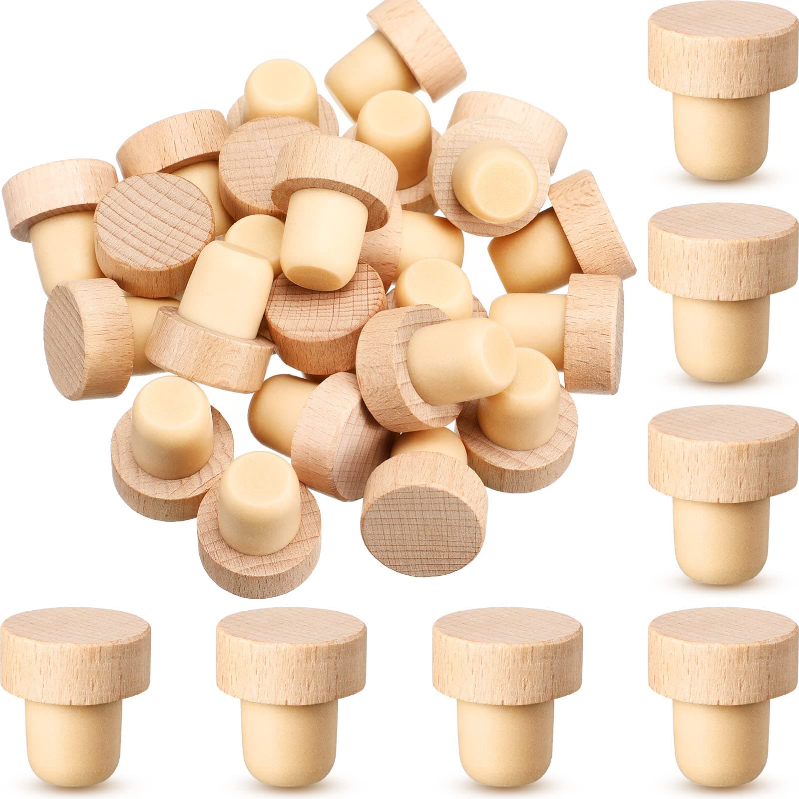 24 Pcs T Shaped Cork Plugs Reusable Wooden & Rubber Wine & Beer Bottle Stoppers