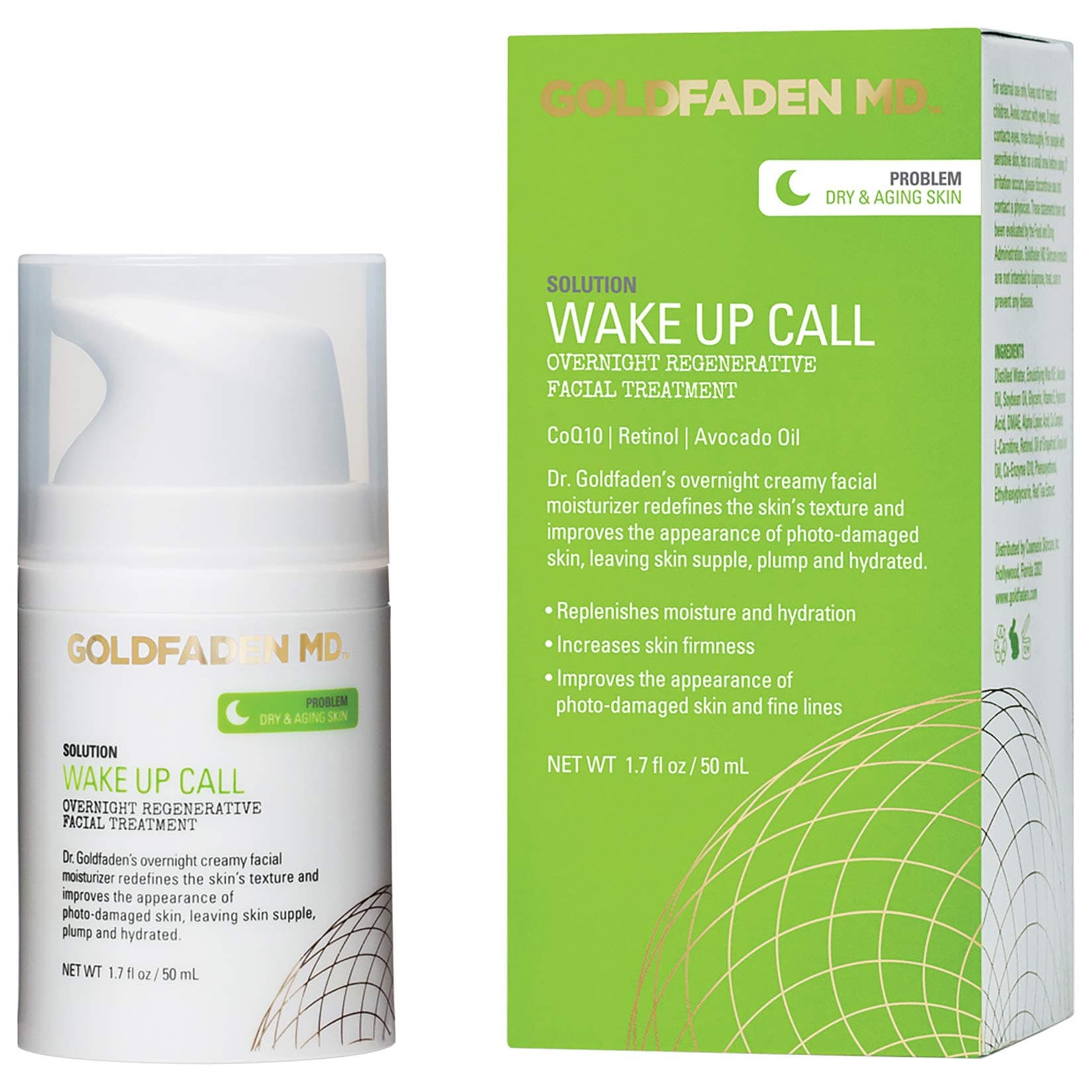 Dr. Goldfadens Wake Up Call Night Facial Moisturizer Night Cream for Dry & Aging Skin | w/Alpha Lipoic Acid, Avocado Oil Retinol, Co-enzyme Q10 1.7 fl. oz.