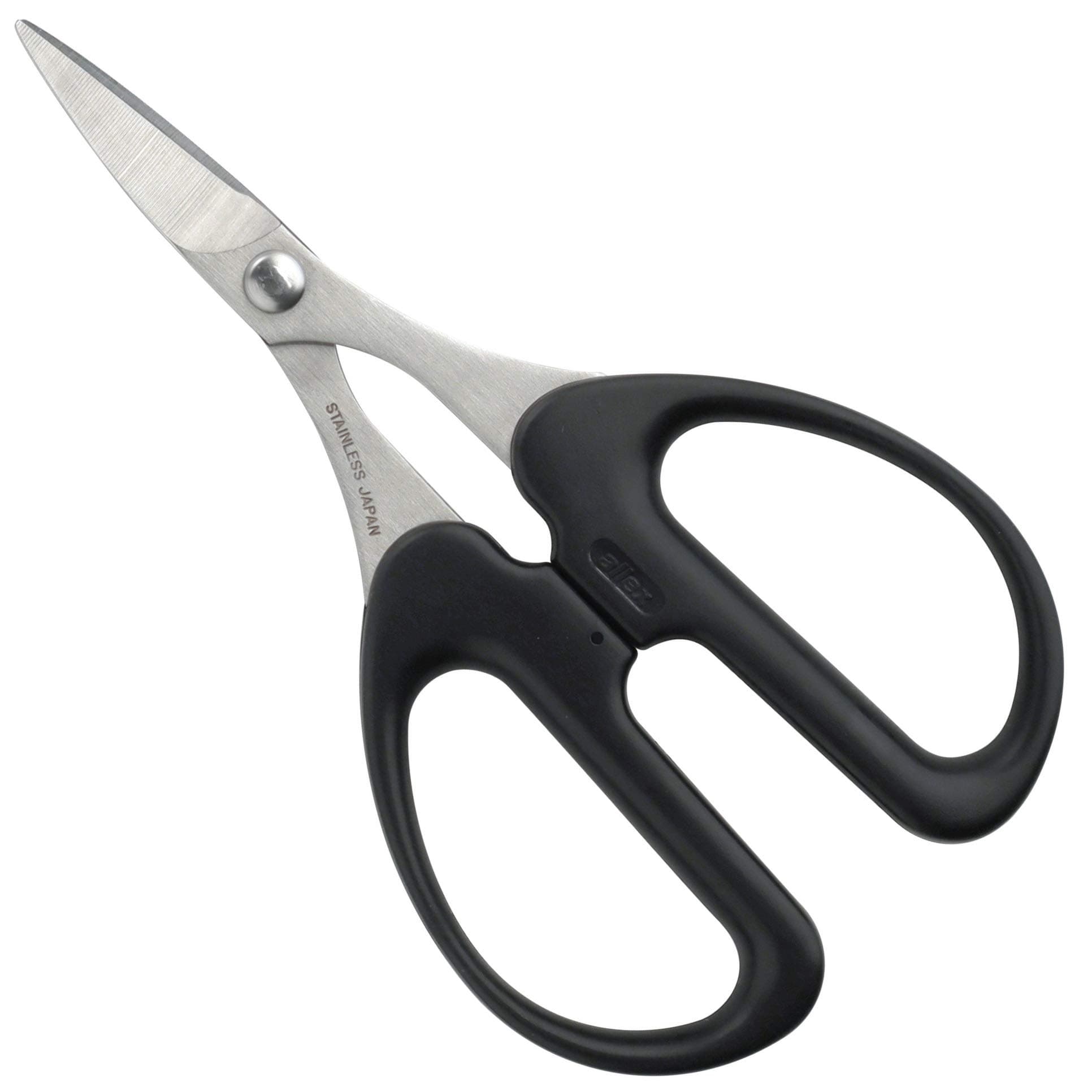 Heavy Duty Sharp Japanese Stainless Steel 1" Scissors - Small Rubber Cutting Scissors for Sheet, Stamp, Craft, Curved Blade Tips, Made in Japan, Black