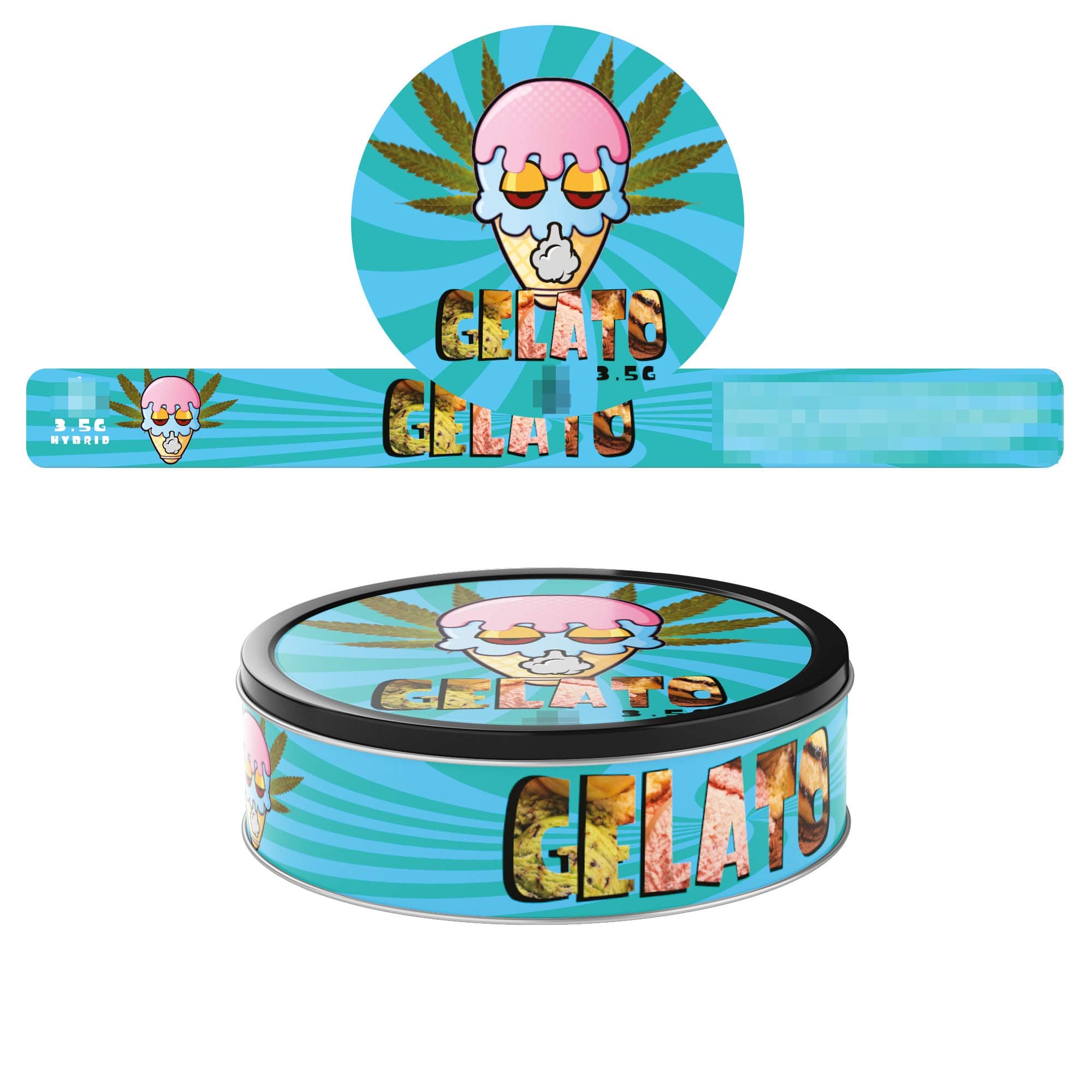 100ml Pressitin Stickers - Lid and Label - 3.5g Cali Press Tin Stickers - Gelato x20