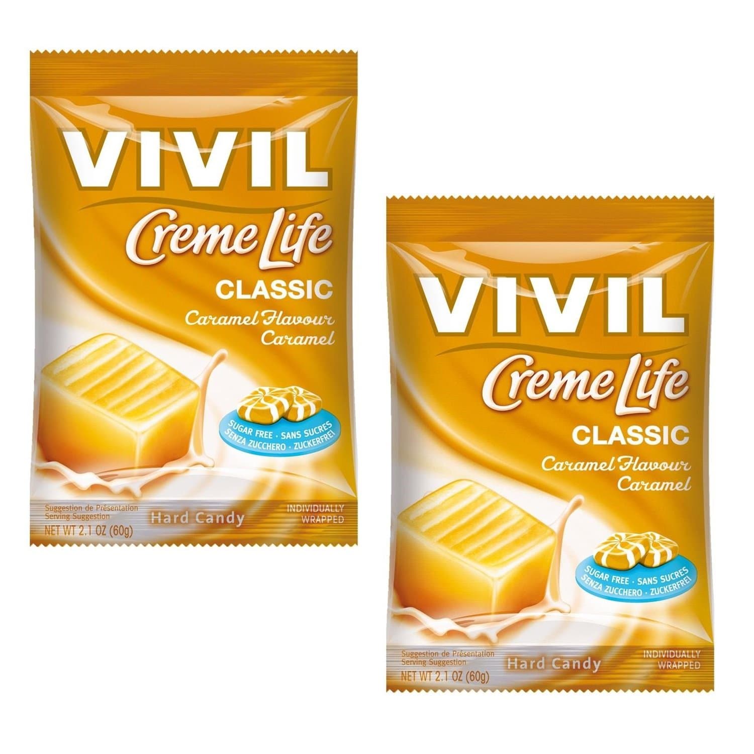 Caramel Creme - Vivil Creme Life Hard Candy Sugar Free Sweets 60g - Pack of 2