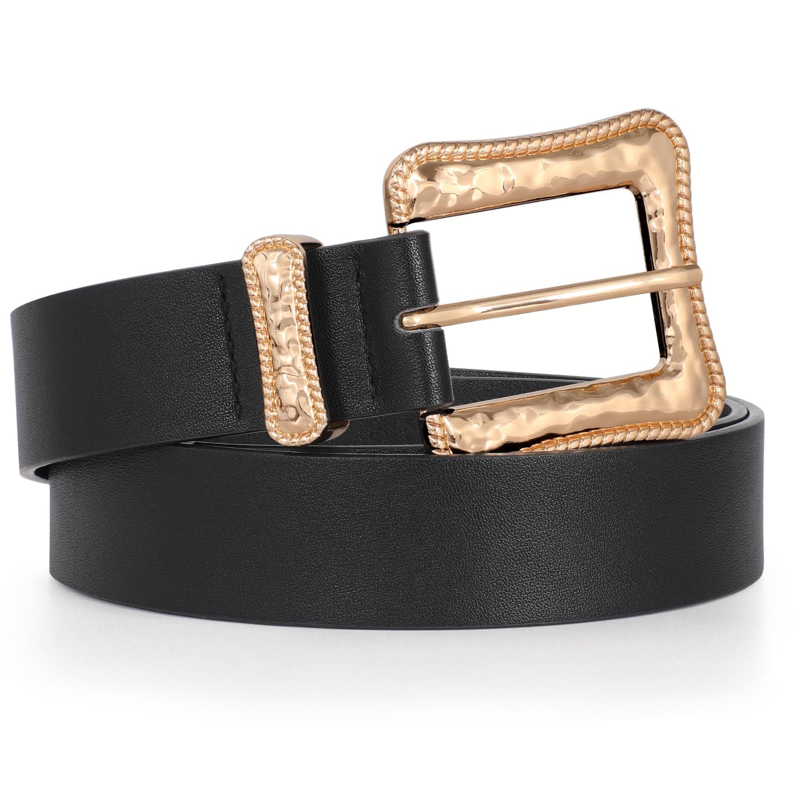 Plus Size Women's Leather Belt for Jeans Pants, Fashion Ladies Waist Belt with Gold Buckle