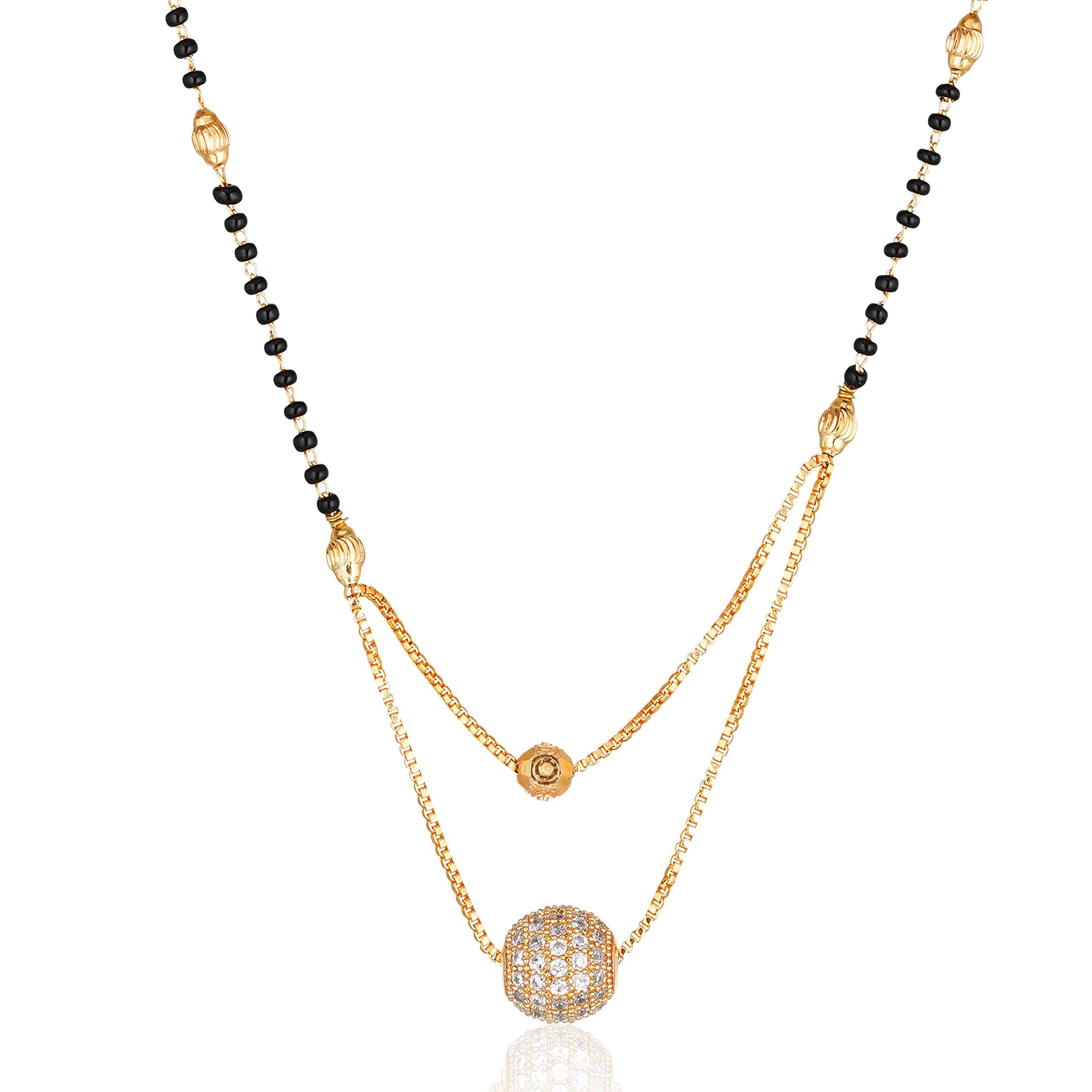 Darshini Designs Gold Plated Double layered Mangalsutra With 18 inches Length Black Beaded Chain For Women