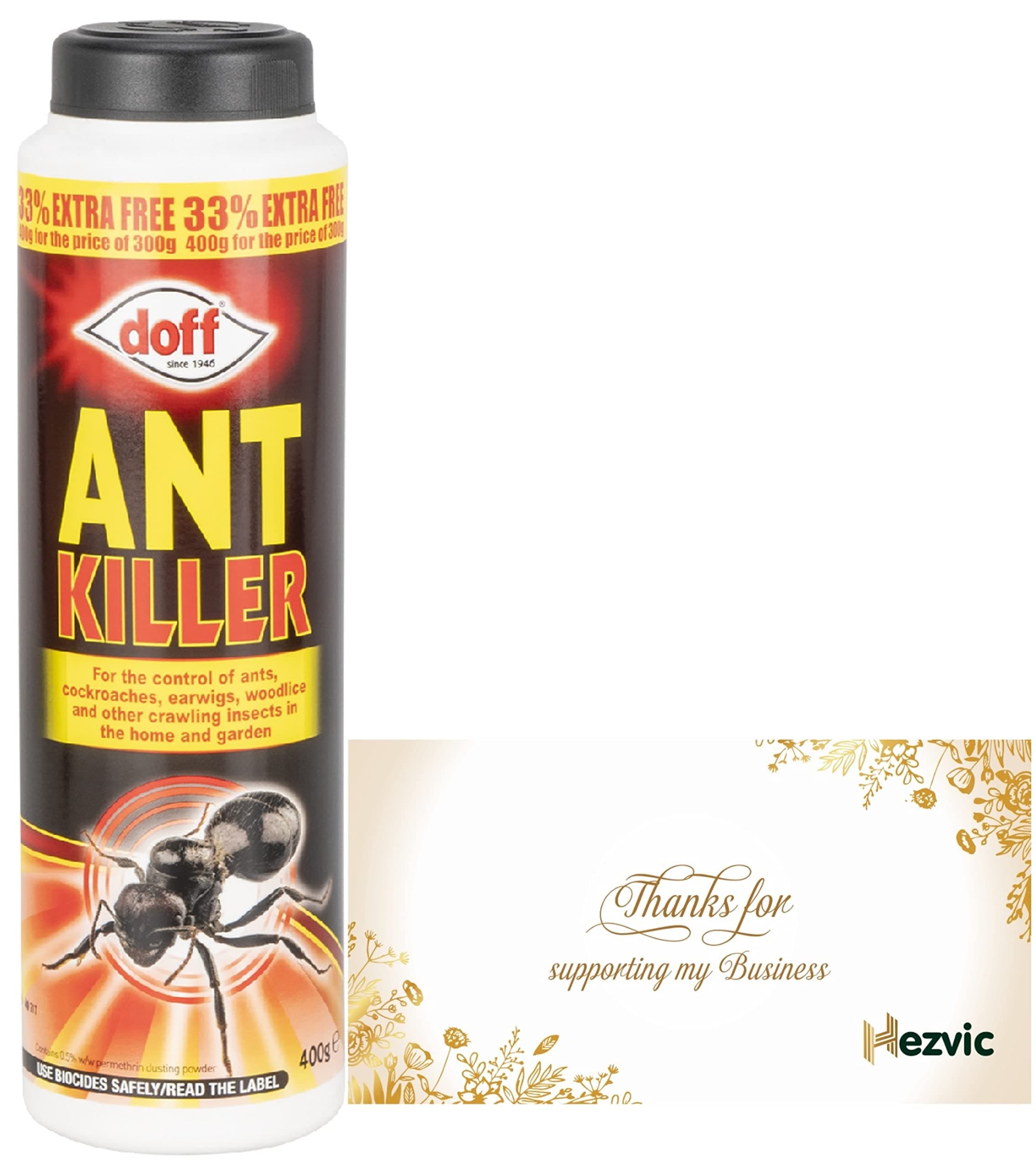 Doff Ant Killer Powder 400g with a Thank You Sticker - Insect Control - Ant and Nest Killer - For Indoor and Outdoor Use