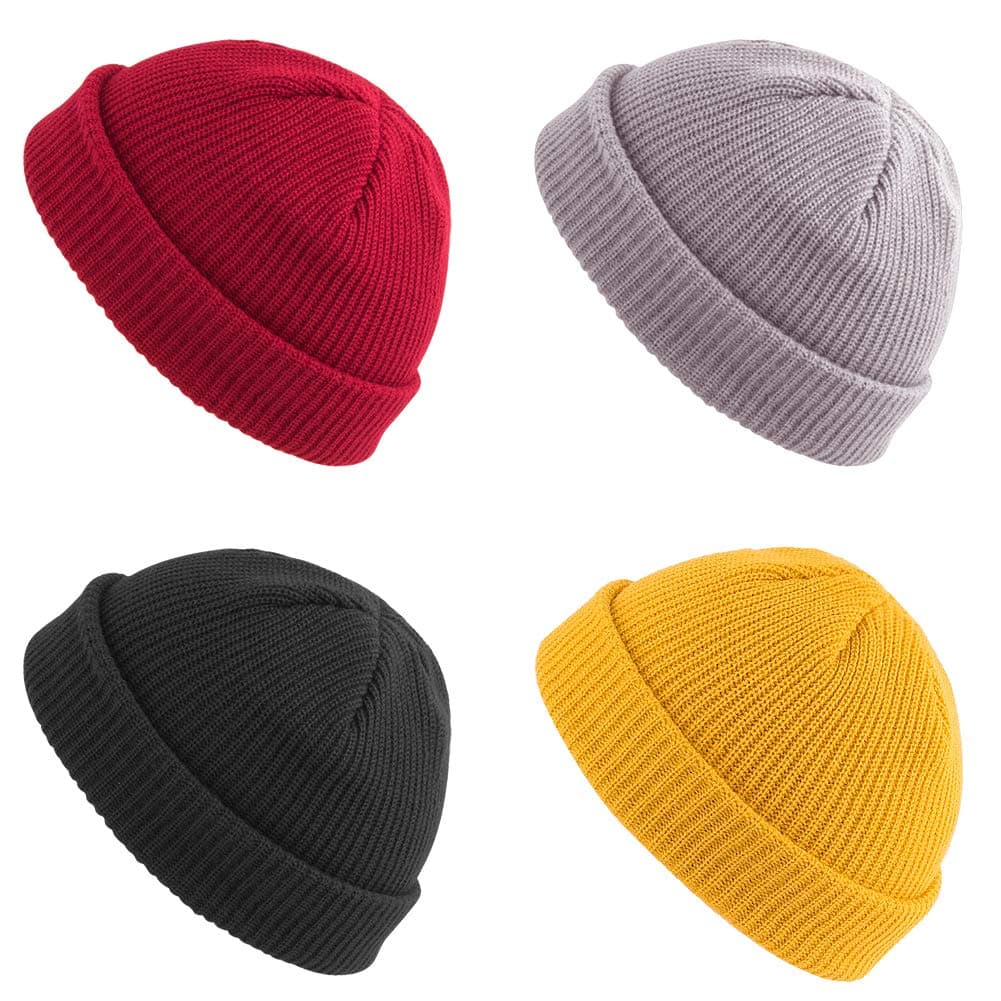 WXJ13 4 Pieces Trawler Beanie Unisex Wool Trawler Beanie Fisherman Beanie for Men Women
