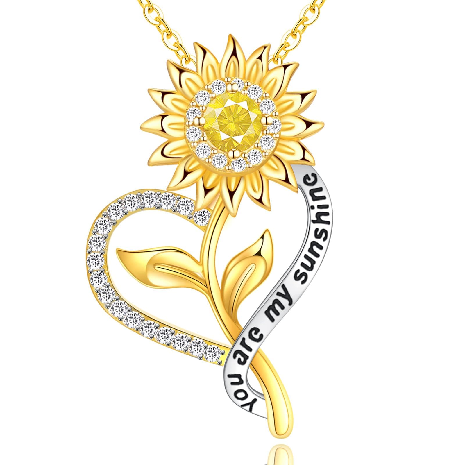 - Valentine's Day Gift for Her-18k Gold Plated Sunflower Necklace for Women Wife Anniversary Birthday Gifts for Wife Her You Are My Sunshine Pendant Necklaces Gold Jewelry Gifts for Girlfriend Mom
