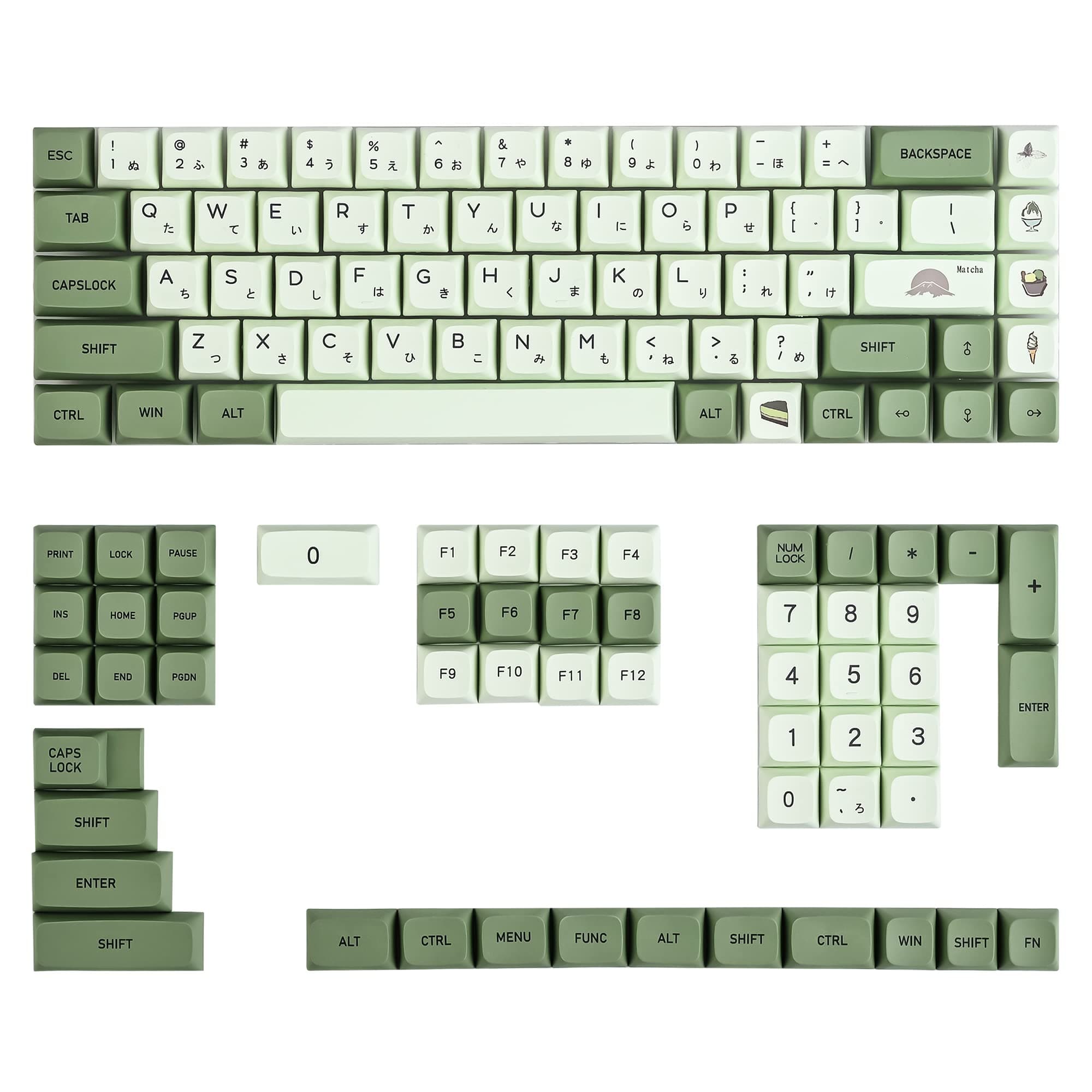 Matcha Keycaps PBT 122-Key Green Gaming keycaps Set XDA Profile Japanese keycaps Dye-Sub ANSI Layout for MX Keyboard (Matcha)