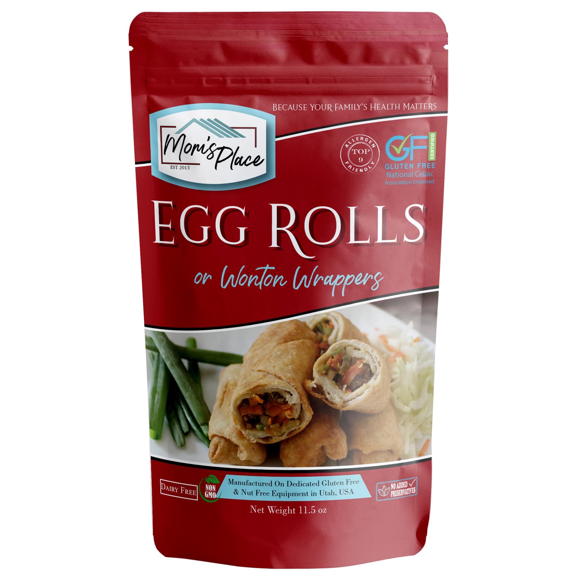 Mom’s Place Gluten Free Egg Rolls or Wonton Wraps Mix, Vegan, Nut Free, Dairy Free & Soy Free, 16 Servings, 11.5 oz