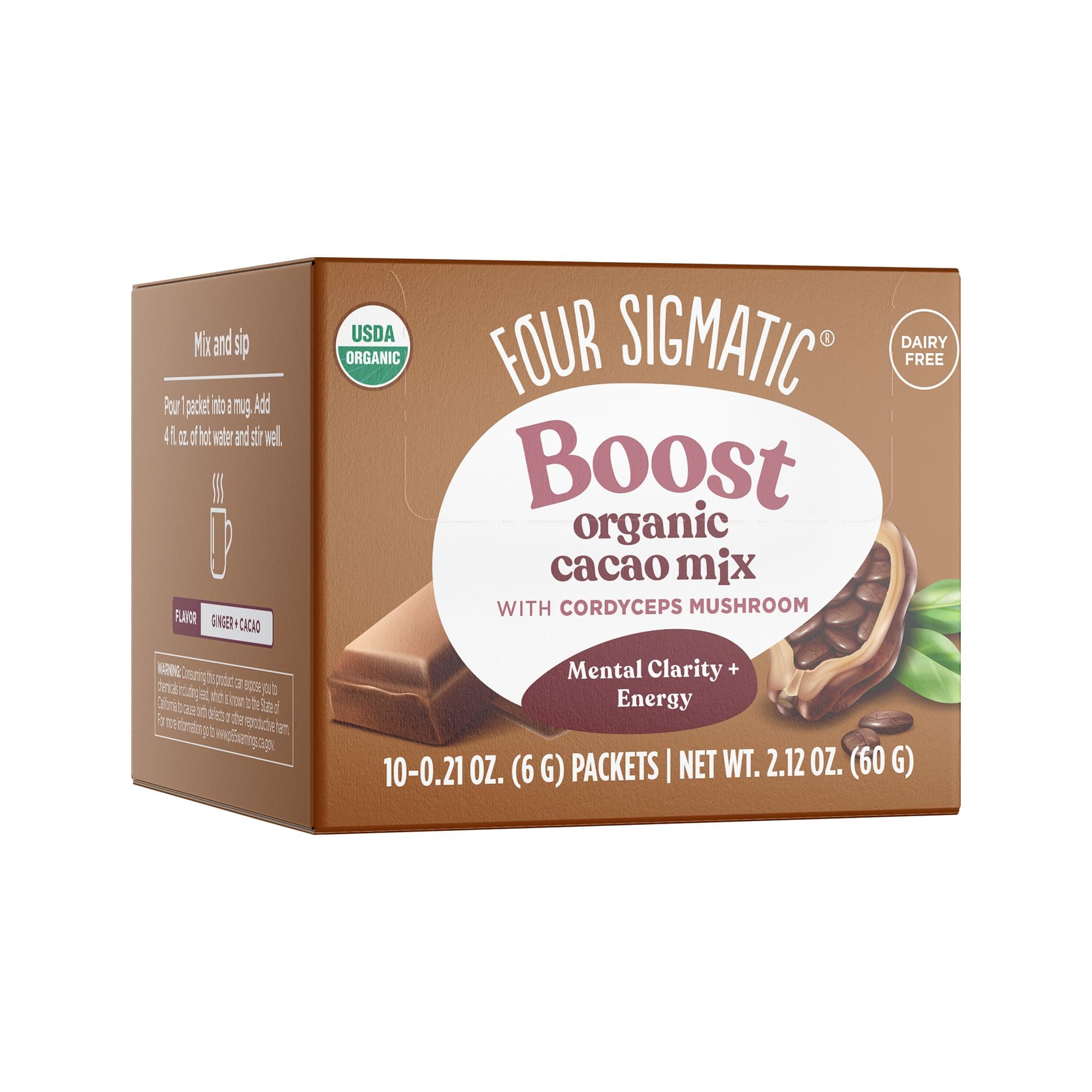 Mushroom Hot Cacao Mix, Dark and Ginger, Pack of 10,0.2oz (6g)