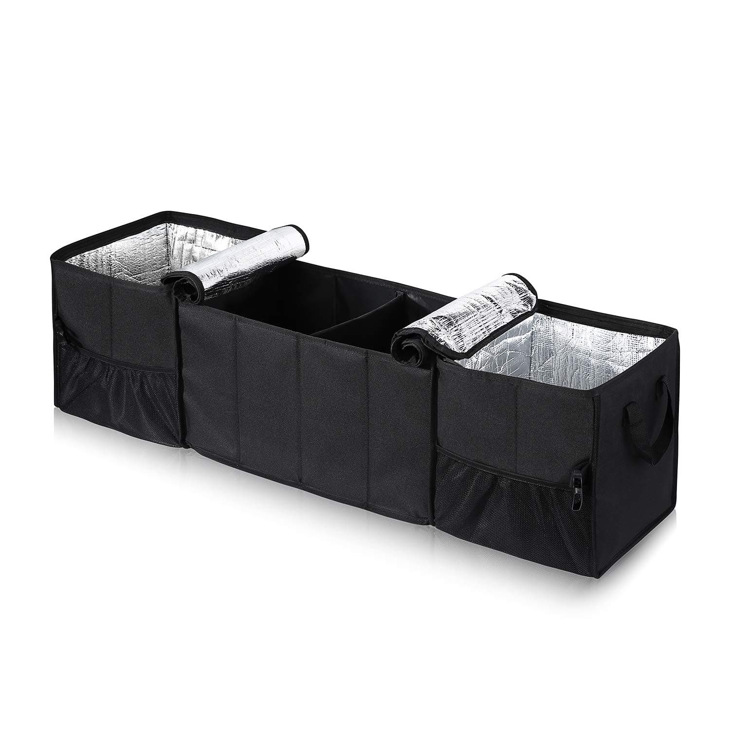 YOOFAN Car Organiser- Foldable Car Trunk Boot Organiser with 2 Insulated Cooler bags, Heavy Duty Car Boot Tidy Waterproof Storage Organiser Large Capacity Non- slip Secure for Auto SUV