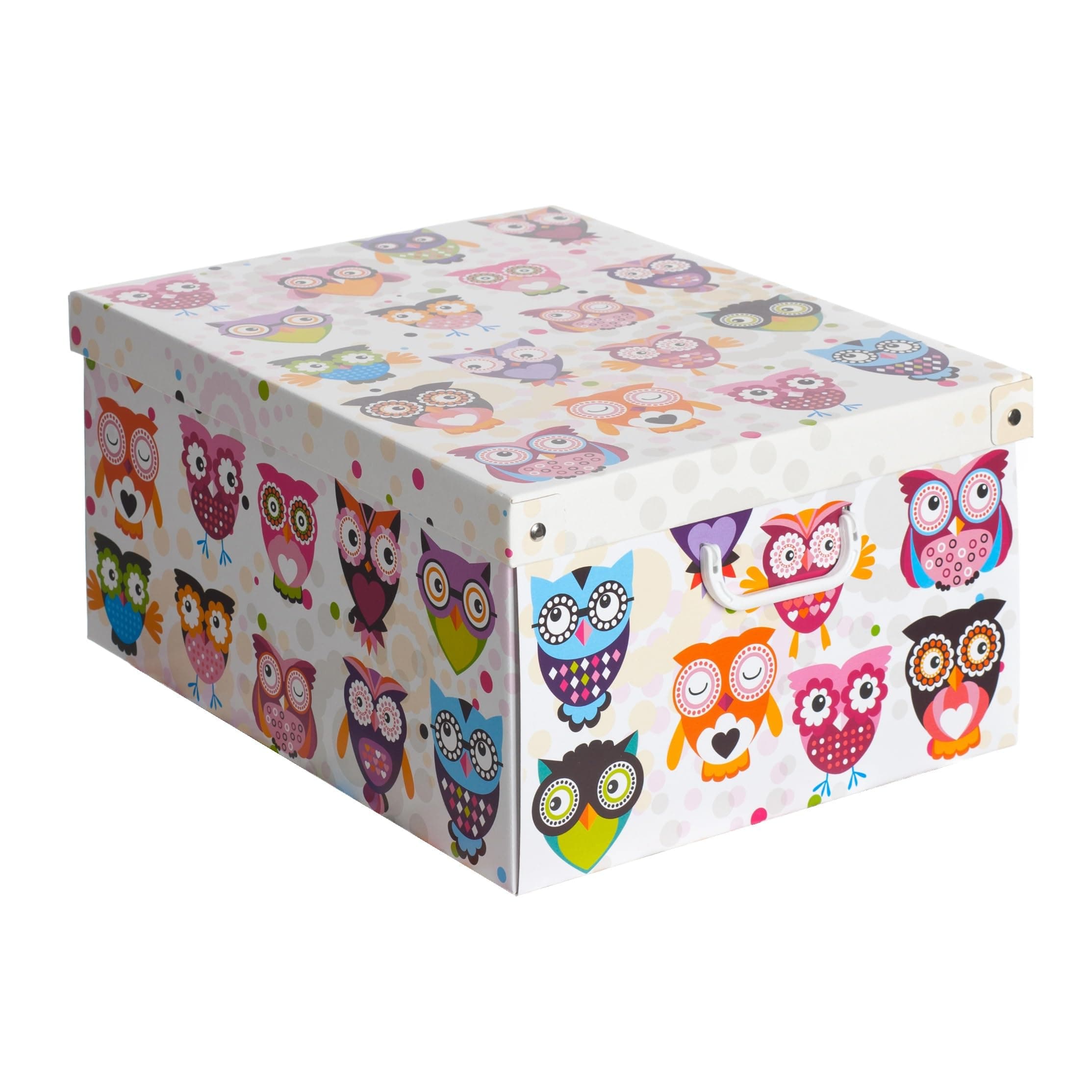 Lavatelli Collection Gufetti/Owls Large - Decorative Storage Box with Lid and Handles, Cardboard Organiser for Clothes, Toys, Blankets, and Home Essentials