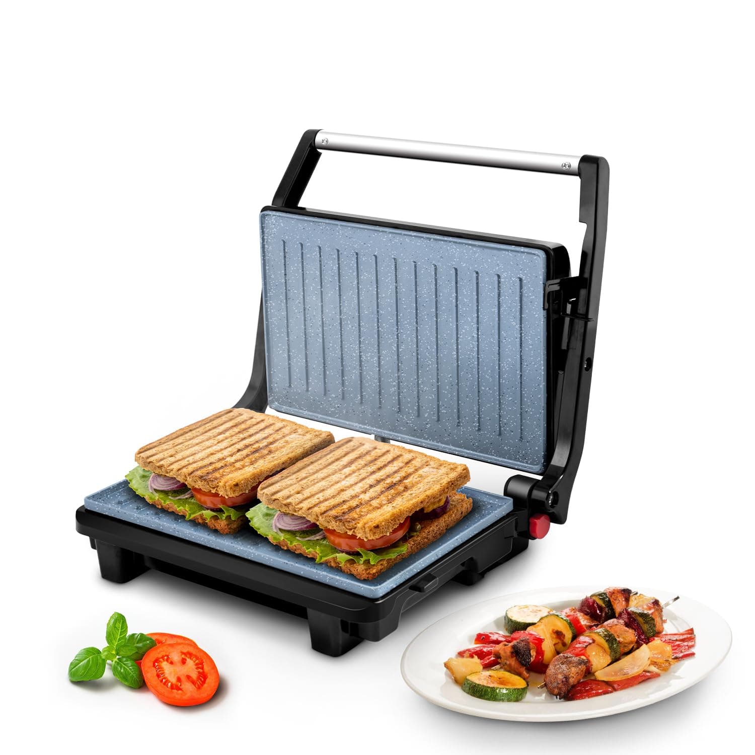 Elato BS206 1000 Watt Ceramic Grill Sandwich Maker, Scratch Resistant, 180° Open Sandwich Griller, Auto Cutoff, Non Toxic BPA, PTFE & PFOA Free, 2 Year Warranty, Regular Bread Size for 2 Slices