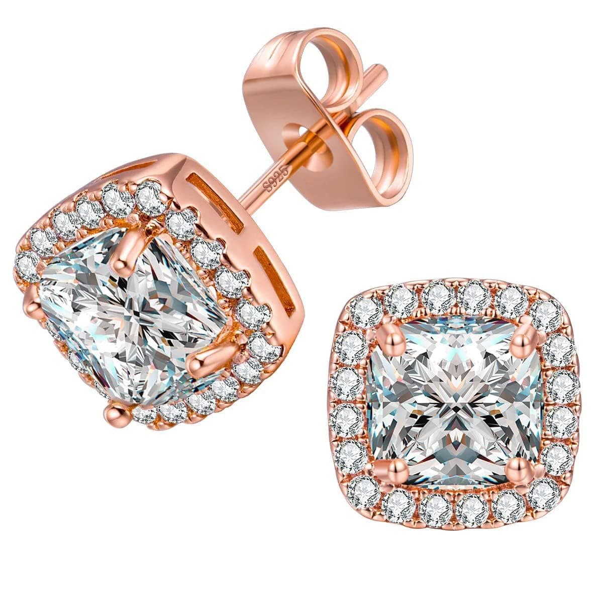 VOLUKA 18K White Gold/Gold Plated Square Cubic Zirconia Stud Earrings 6mm for Women Teen Jewelry