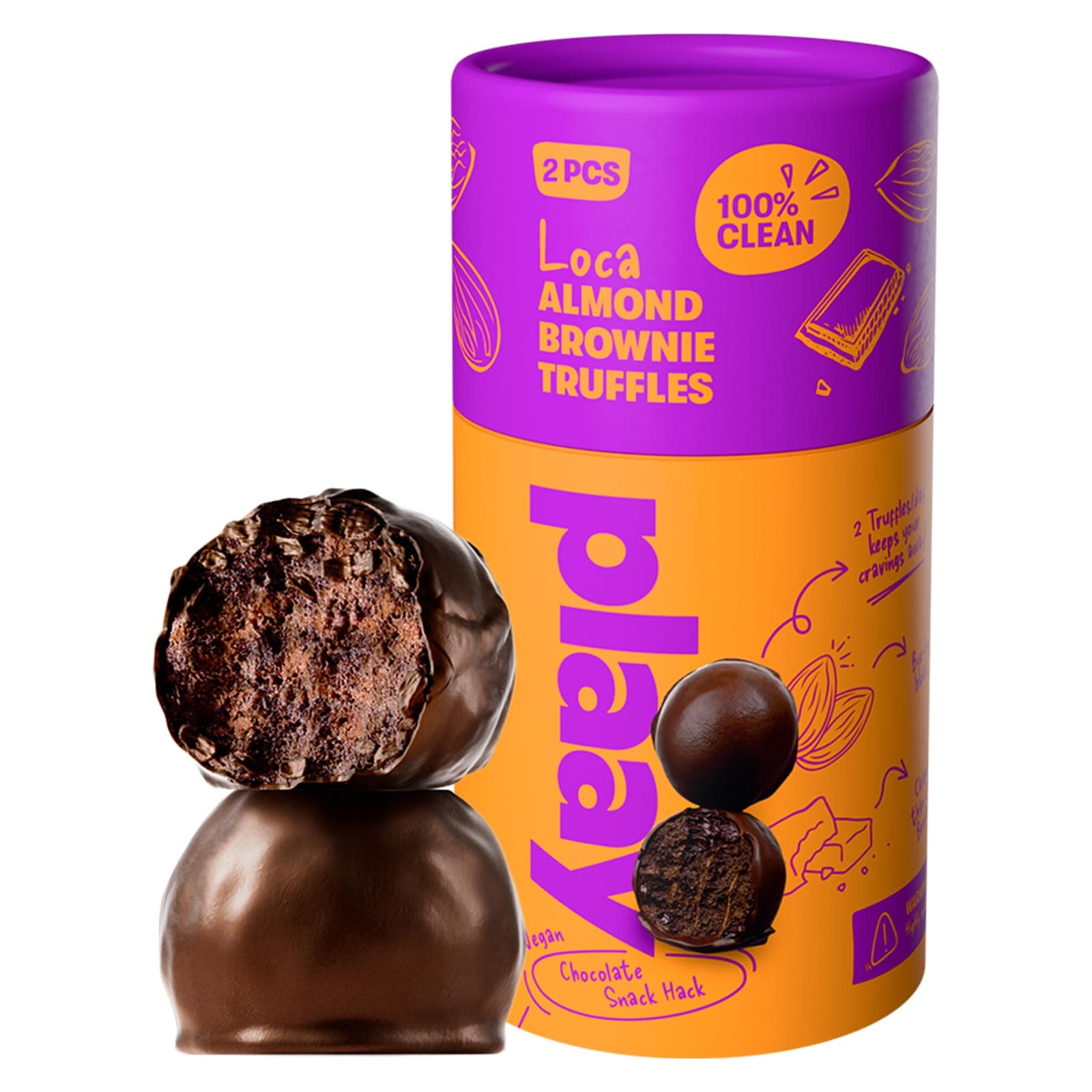 Plaay Almond Brownie Chocolate Truffles – Keto Dark Chocolate Snack – Gluten-Free, Vegan-Friendly with Rich Fudgy Texture for Guilt-Free, Anytime Smart Snacking – 30g