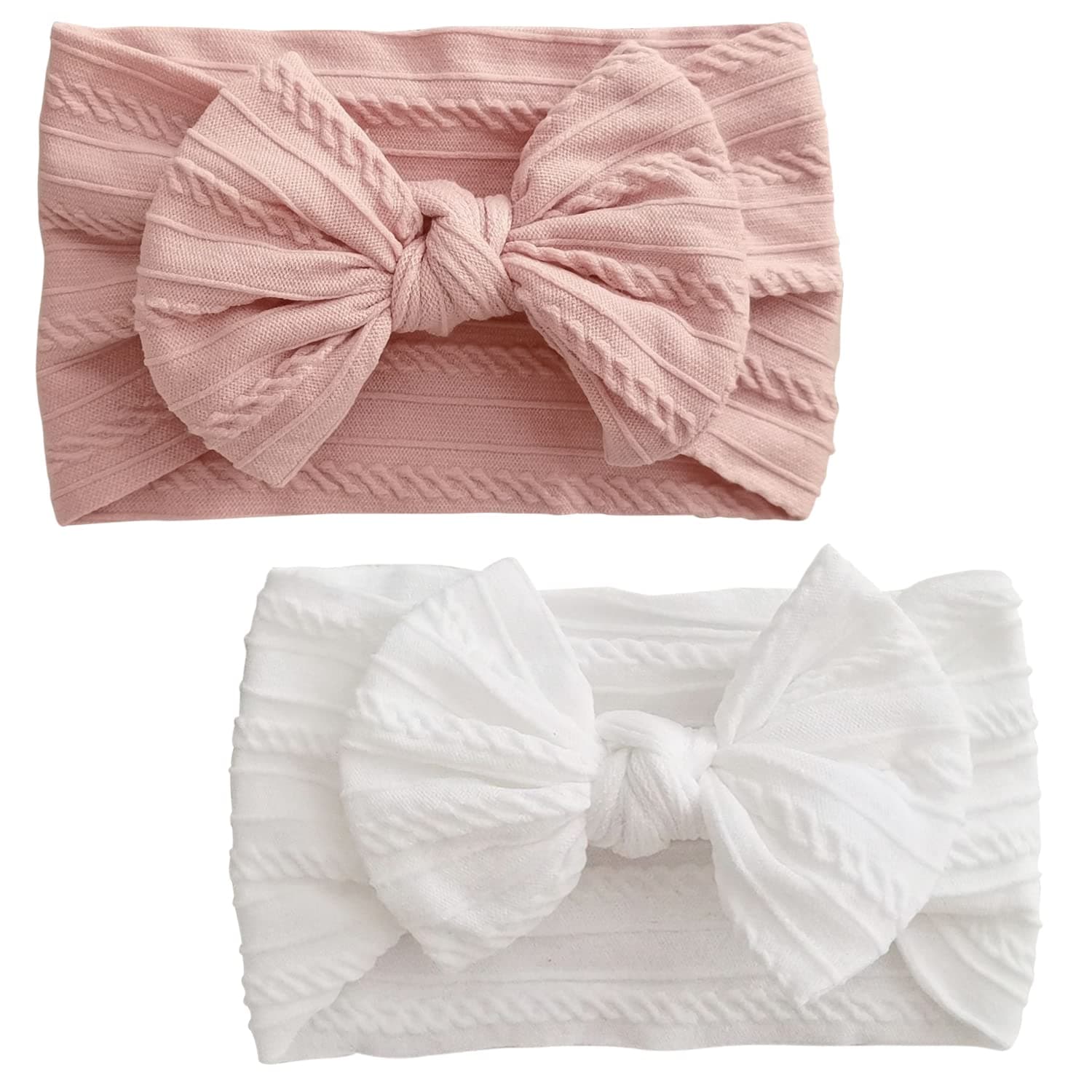 Soft Baby Headbands with Bows for Newborn Girls - 2Pcs 0-3 Months