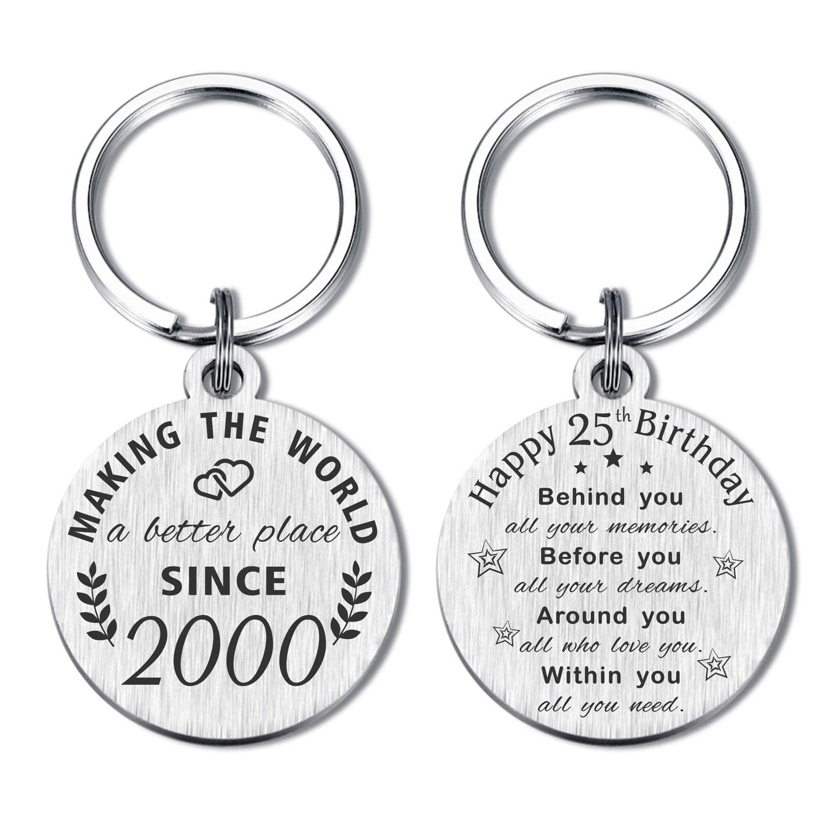 ABNTY 25th Birthday Gifts for Women Men, 25 Year Old Birthday Keychain, Born in 2000 Gifts, 2000 Birthday Decorations