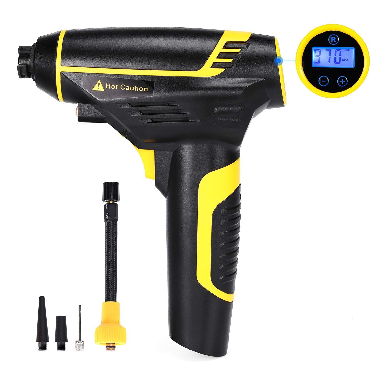 Ranipobo Cordless Tyre Inflator Portable Cordless Air Compressors with LED Light Digital LCD Display 12V 120W 150PSI, 3 Nozzle Adaptors, for Car Basketballs Bicycle and Other Inflatables