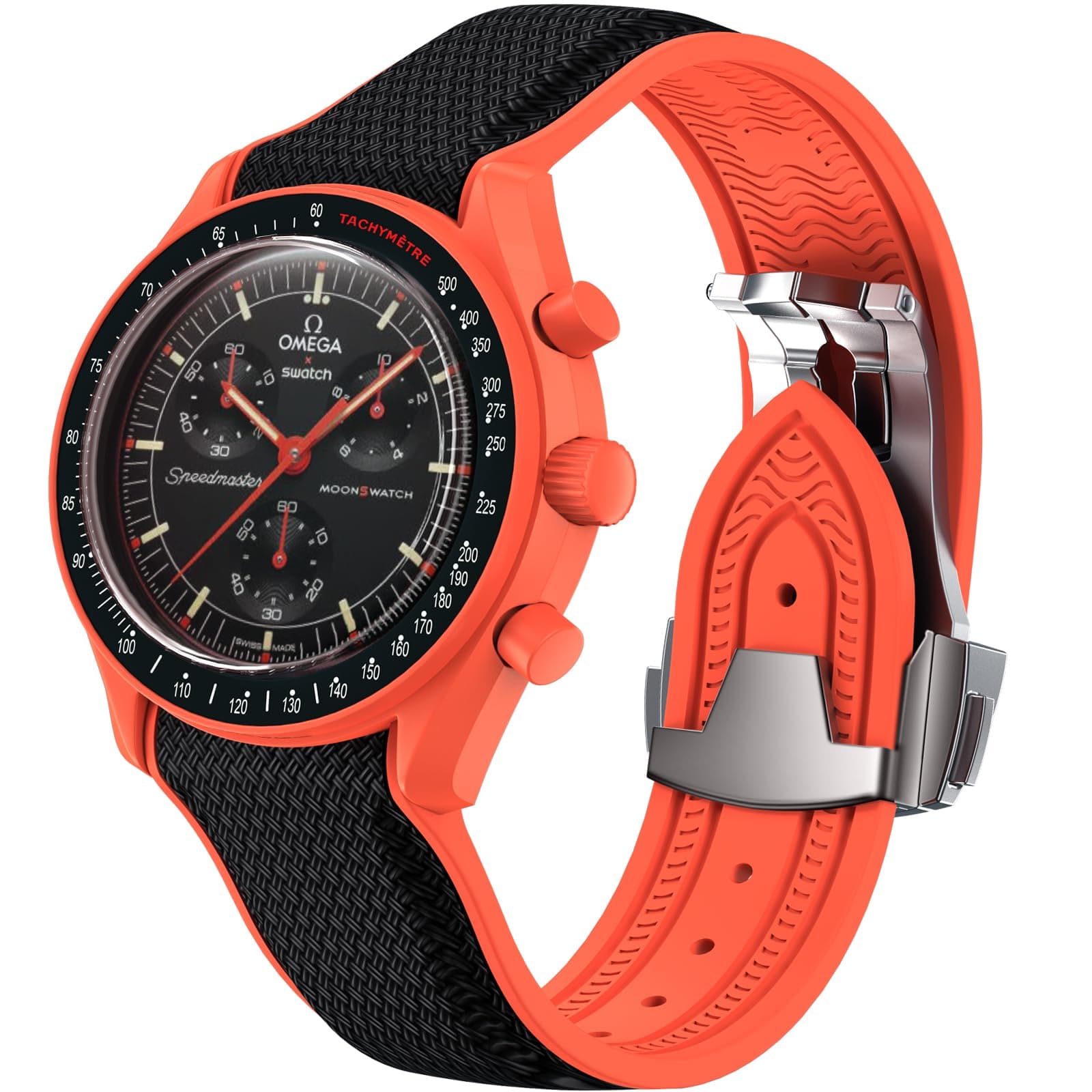 Strap for Omega x Swatch MoonSwatch Watch 20mm,Folding Buckle Band Compatible Omega X Swatch Moonswatch Speedmaster,Curved No Gap Replacement Strap for Men Women