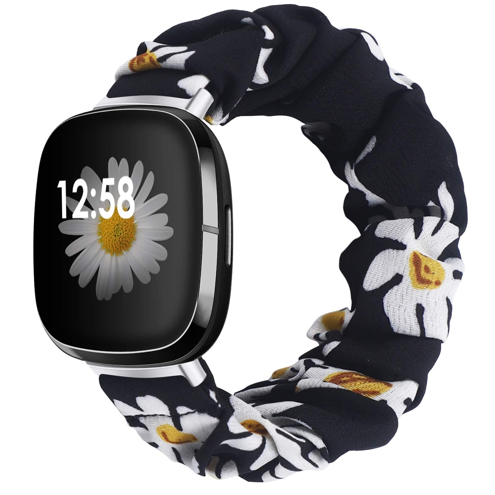 Liwin Scrunchies Bands Compatible with Fitbit Sense/Versa 3(Not for Versa 2), Bands for Women and Girls, Elastic Printed Strap Accessories Replacement Scrunchy Wristband for Sense/Versa 3 Smartwatch